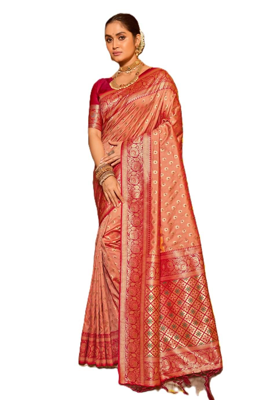     			PANZORA Linen Solid Regular Saree With Unstitched Blouse Piece ( Peach )