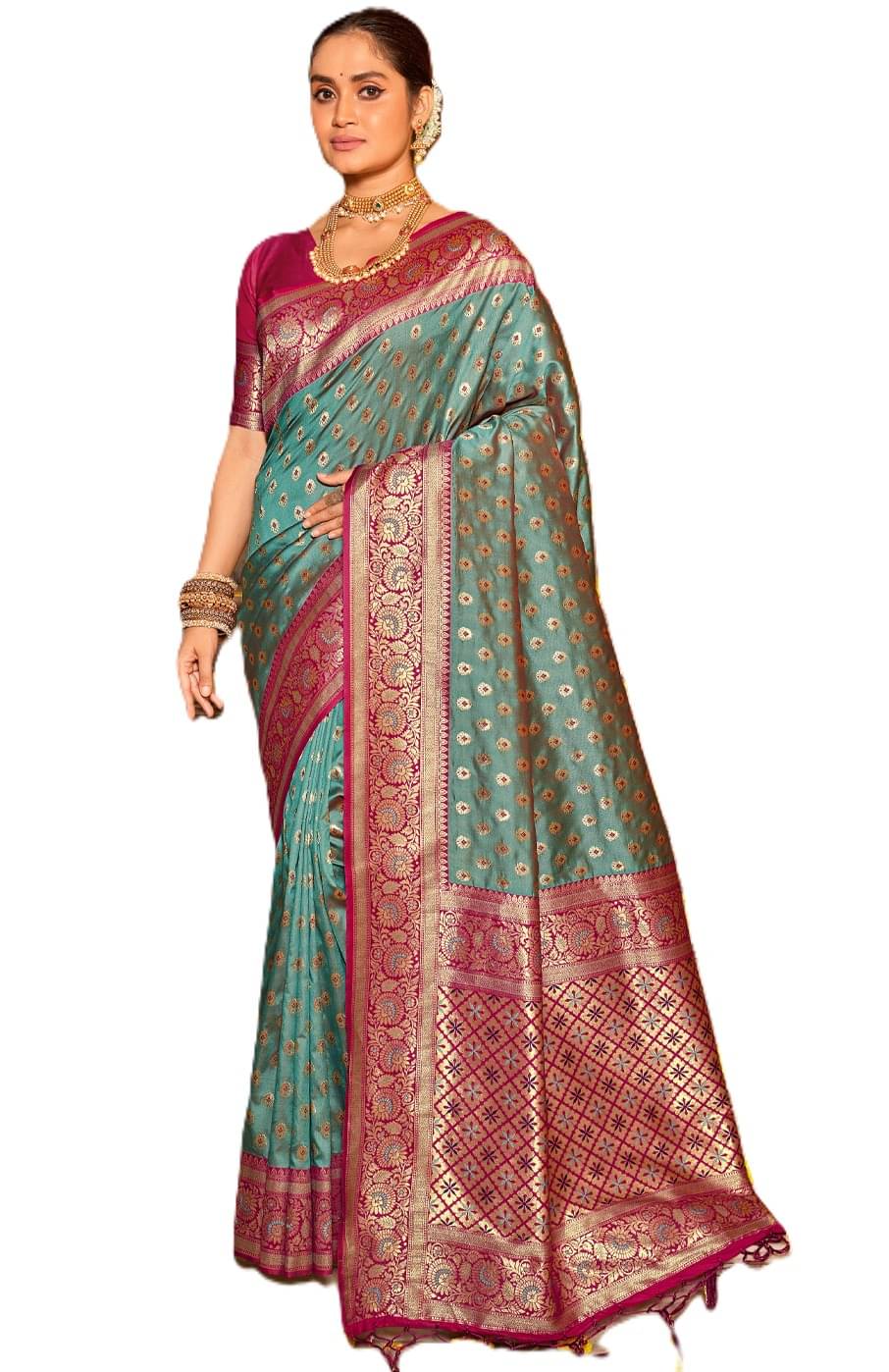     			PANZORA Linen Solid Regular Saree With Unstitched Blouse Piece ( Blue )