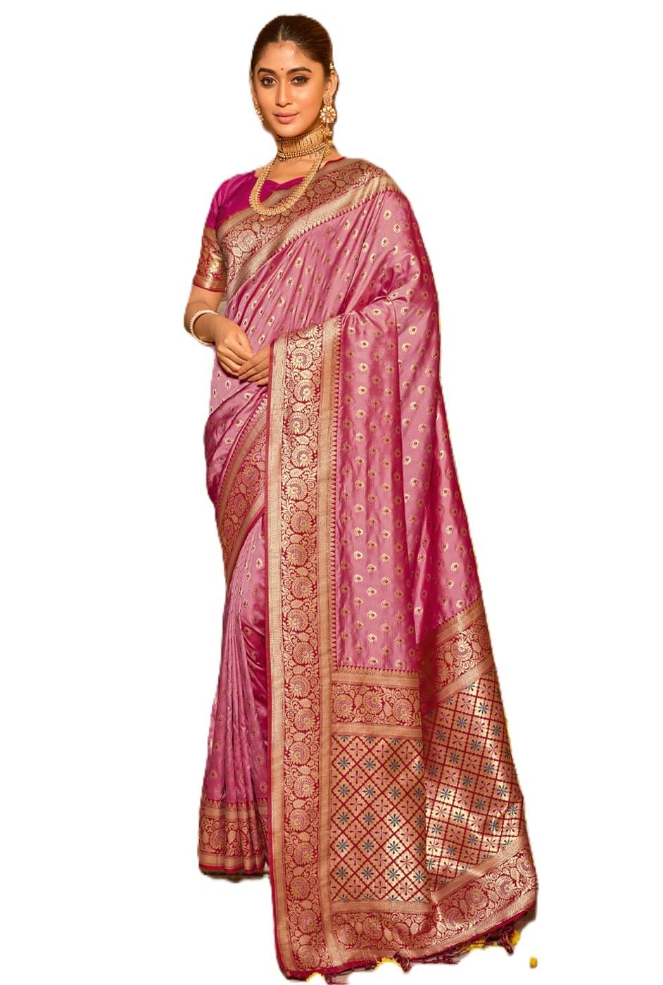     			PANZORA Linen Solid Regular Saree With Unstitched Blouse Piece ( Pink )