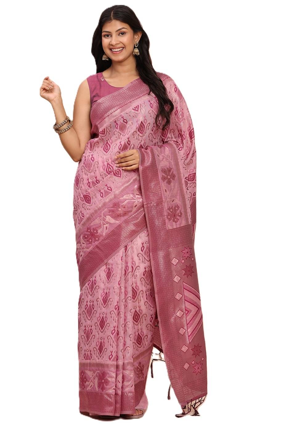 PANZORA Linen Solid Regular Saree With Unstitched Blouse Piece ( Purple ) PANZORA Linen Solid Regular Saree With Unstitched Blouse Piece ( Purple )
