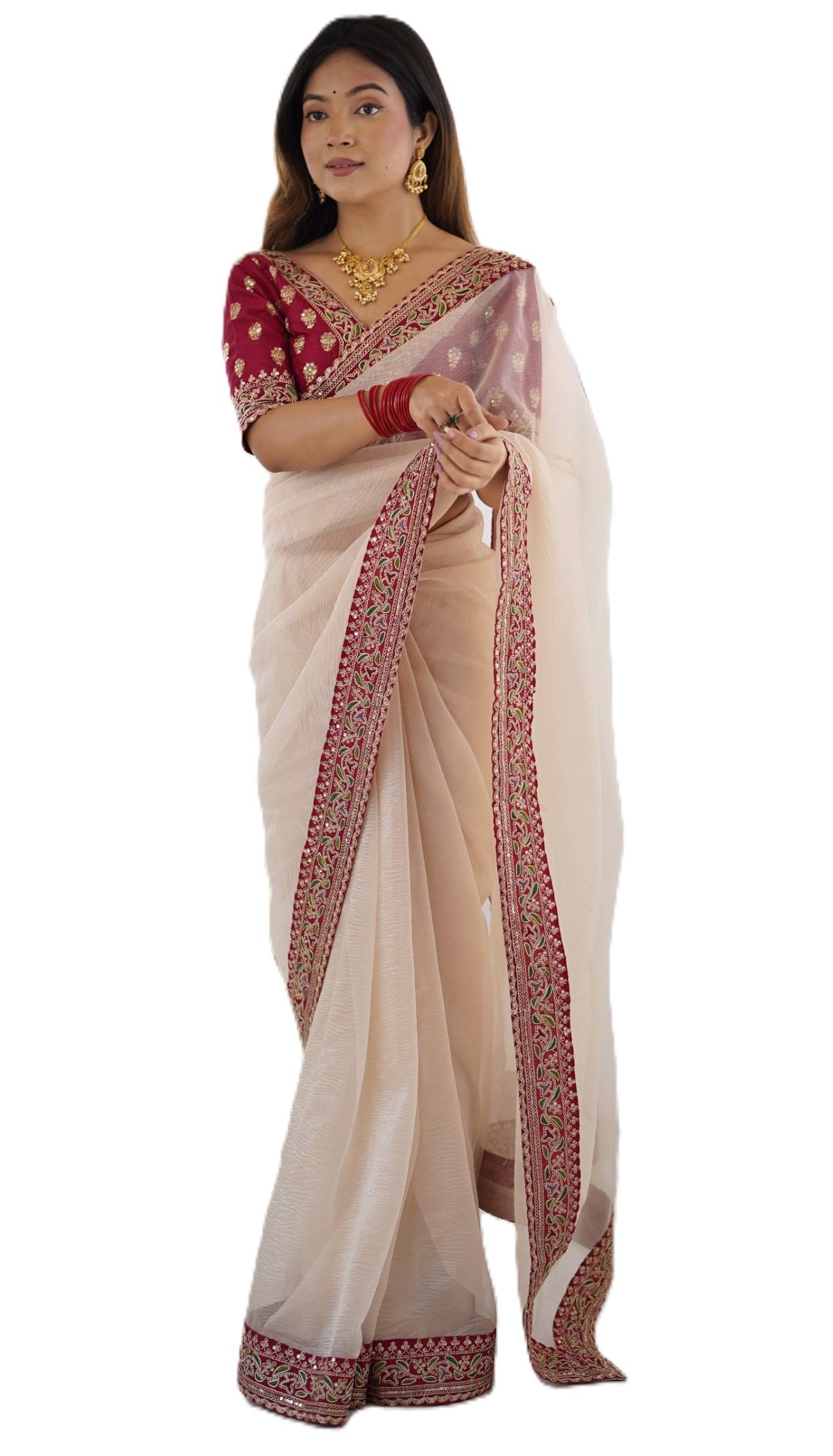     			PANZORA Net Solid Regular Saree With Unstitched Blouse Piece ( Peach )