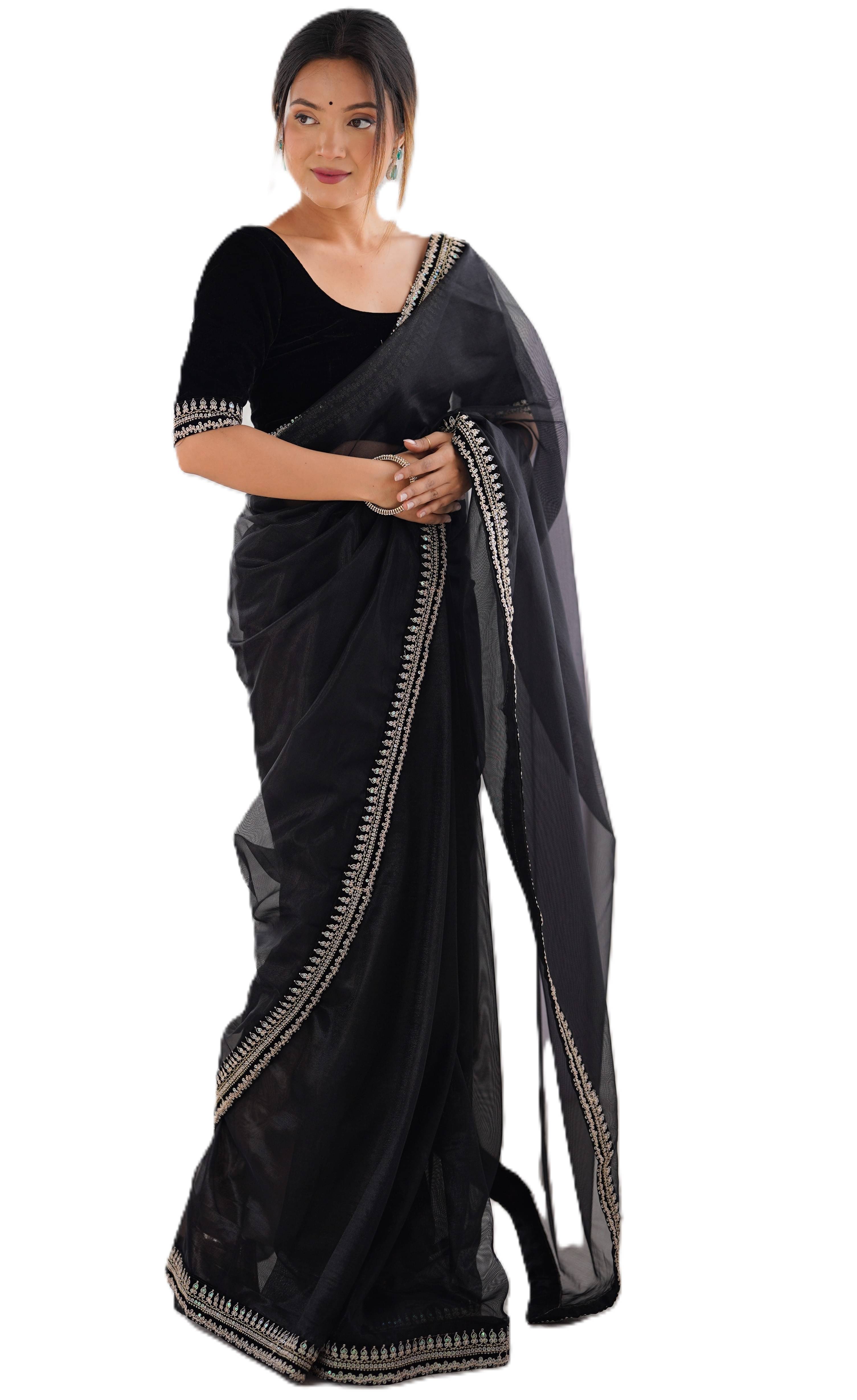     			PANZORA Net Solid Regular Saree With Unstitched Blouse Piece ( Black )