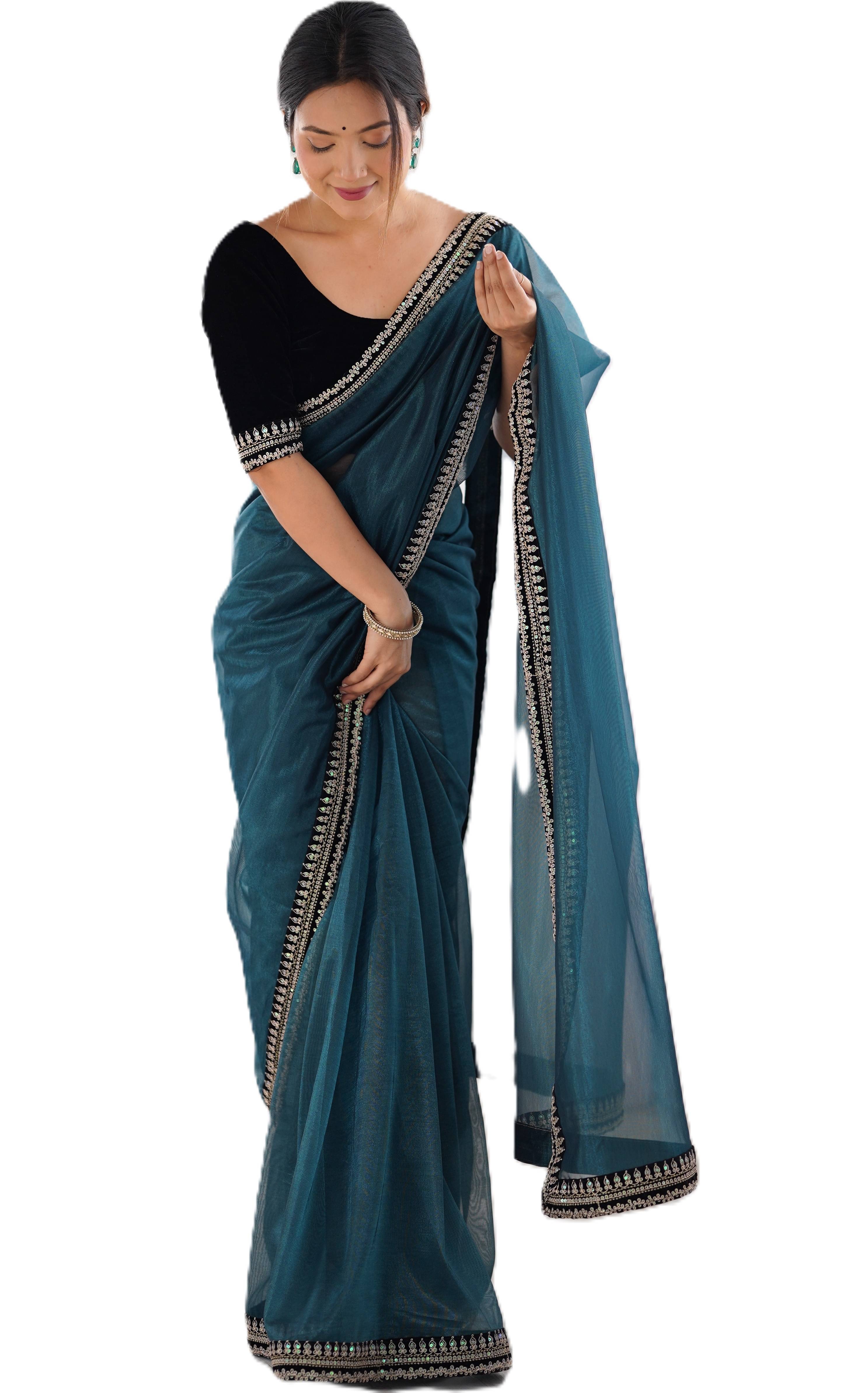 PANZORA Net Solid Regular Saree With Unstitched Blouse Piece ( Blue ) PANZORA Net Solid Regular Saree With Unstitched Blouse Piece ( Blue )