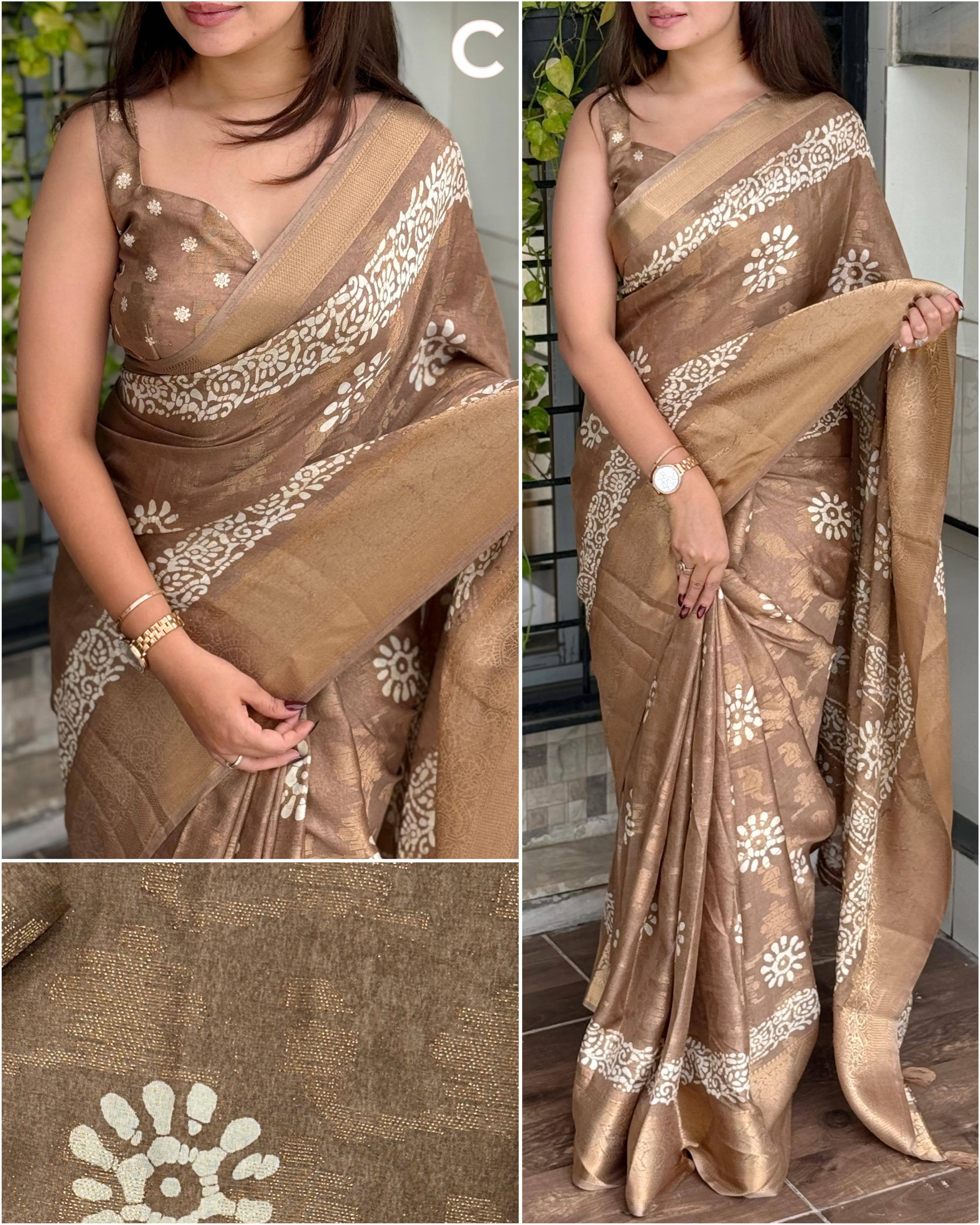     			PANZORA Silk Blend Solid Regular Saree With Unstitched Blouse Piece ( Beige )