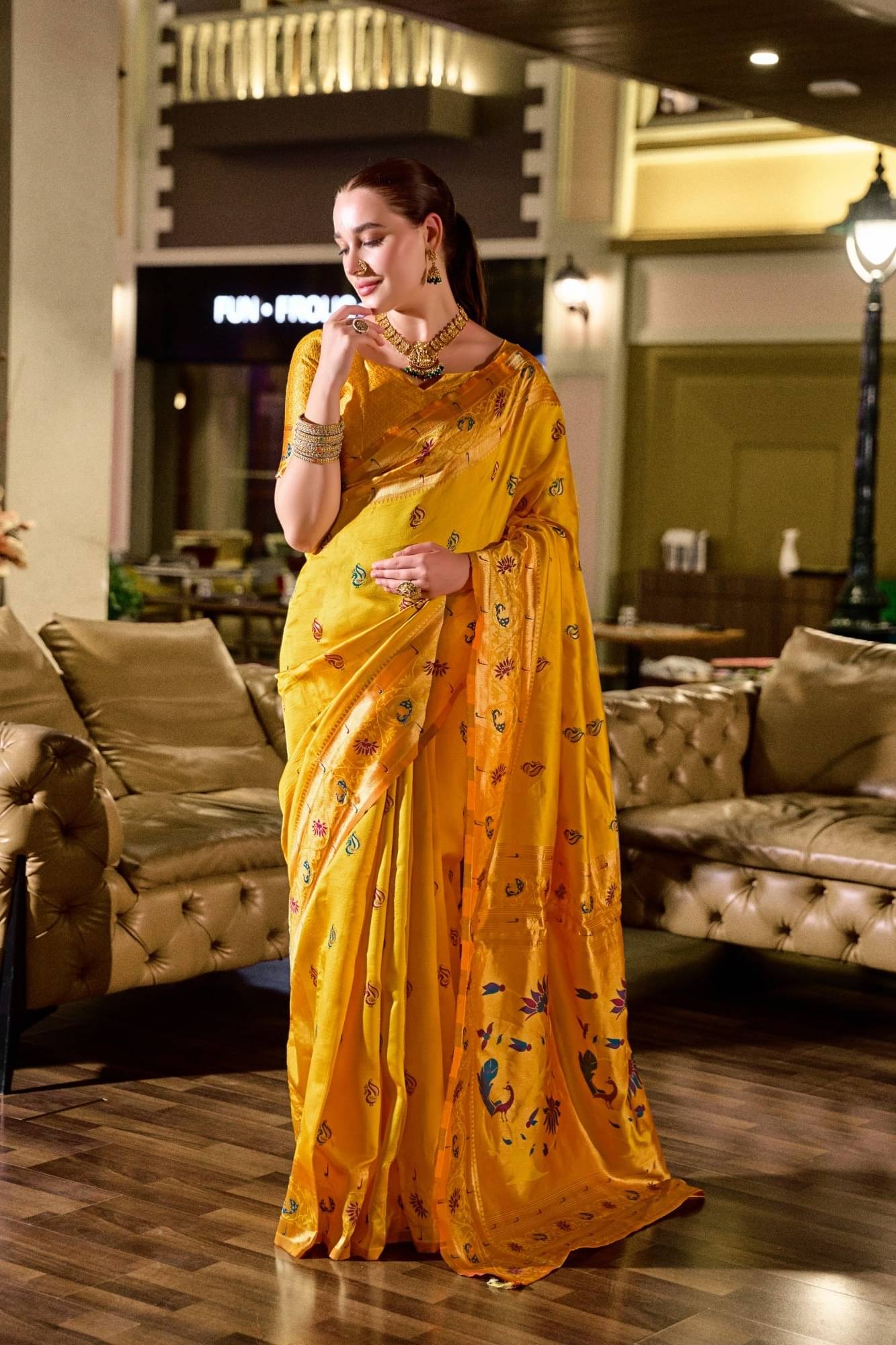     			PANZORA Silk Solid Regular Saree With Unstitched Blouse Piece ( Yellow )