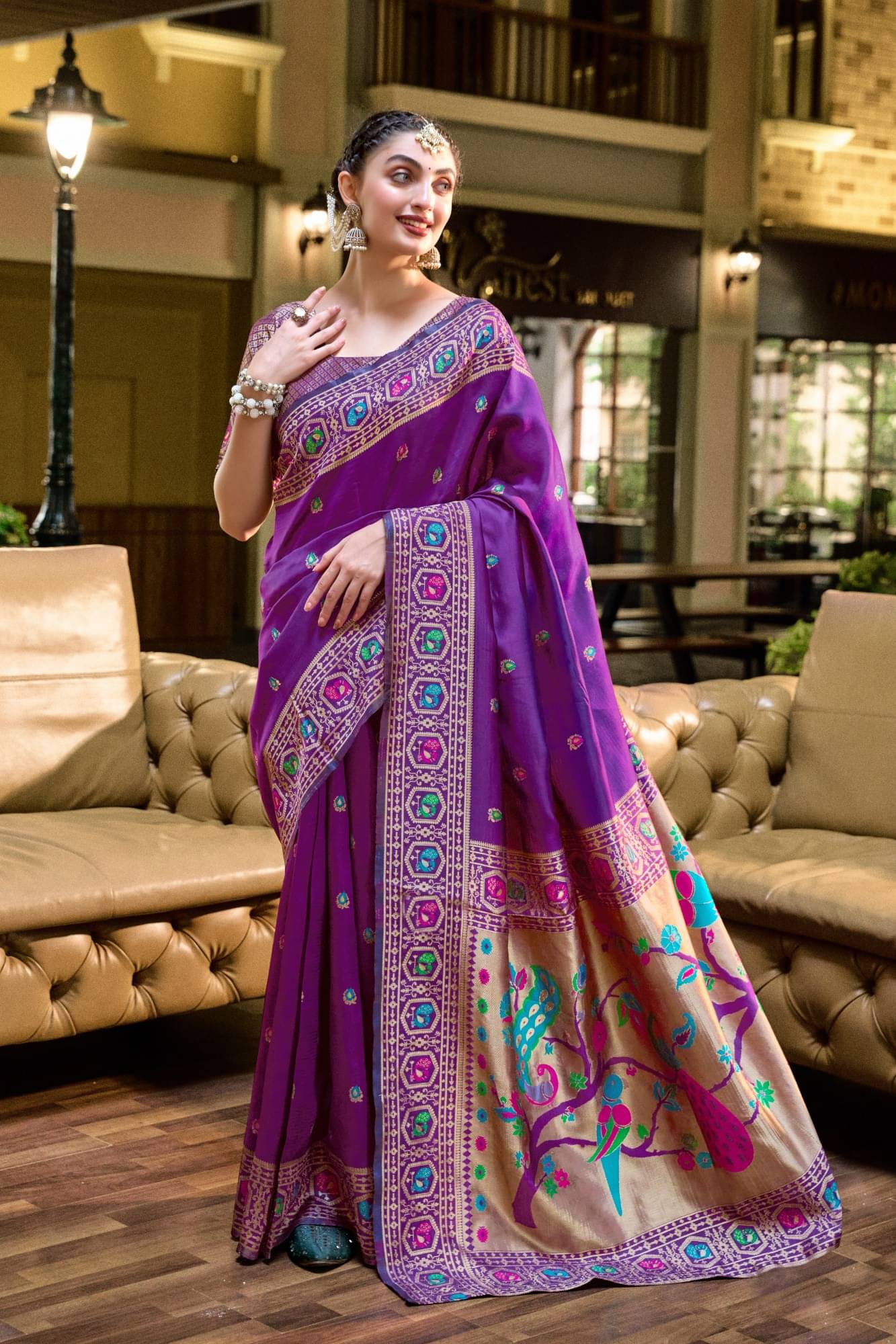    			PANZORA Silk Solid Regular Saree With Unstitched Blouse Piece ( Purple )