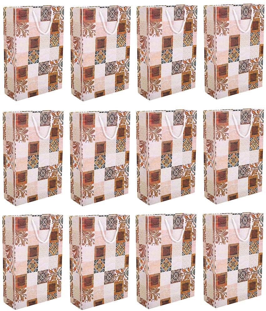     			Pack of 12pcs ( Each 10X14.5X3.75 inches) Floral Print Designer Paper Bags | Gift Wrapping Bags for Return Gifts | Paper Goody Bags for Gifting, Weddings, Birthday | Eco-Friendly Recycle Fancy Bags (200 GSM)