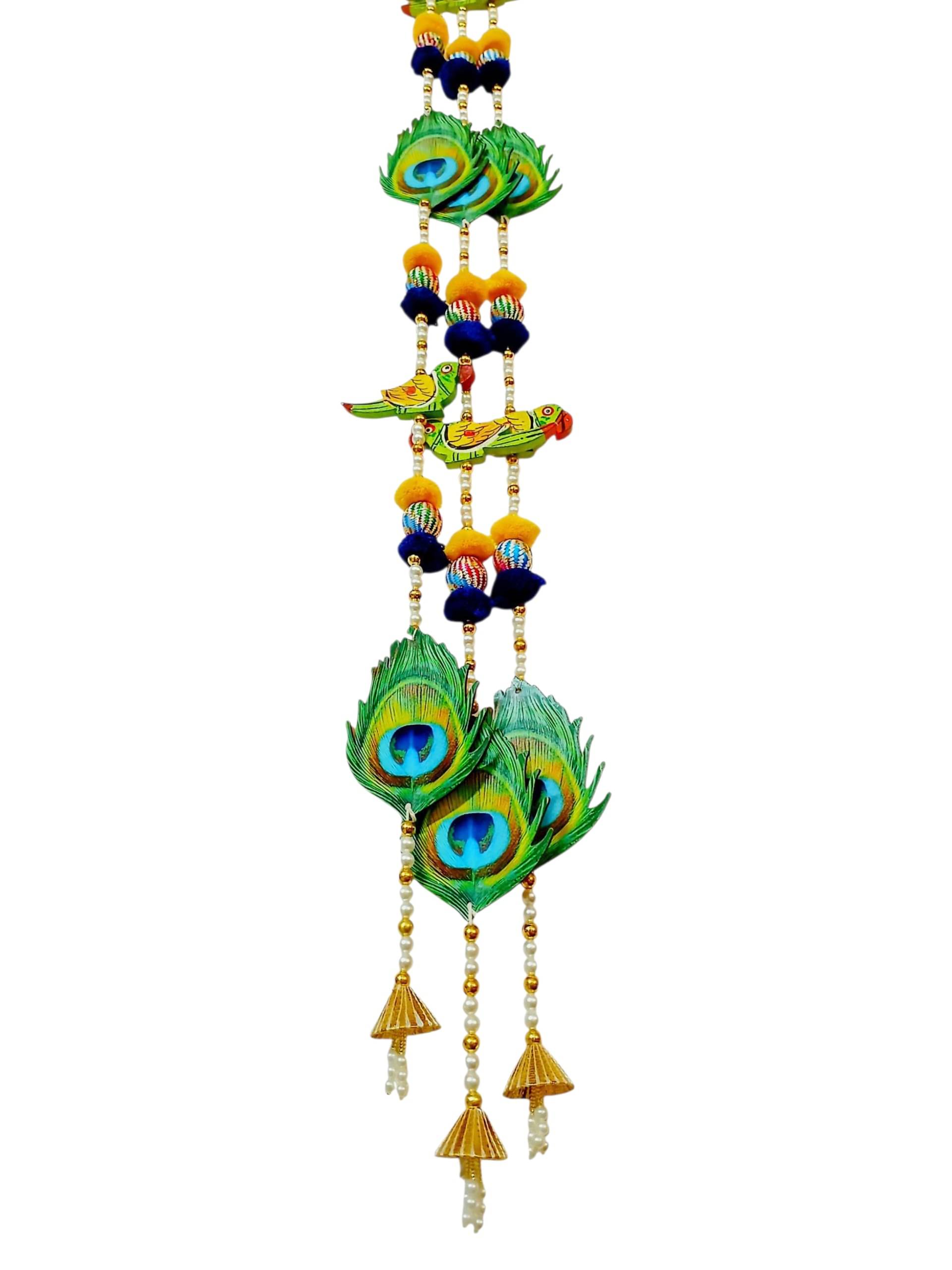     			Peacock Feather & Parrot Door Hanging for Decoration | Ethnic Handmade Entrance Decoration for Diwali, Navratri, Ganesh Chaturthi, Janmashtami & Wedding