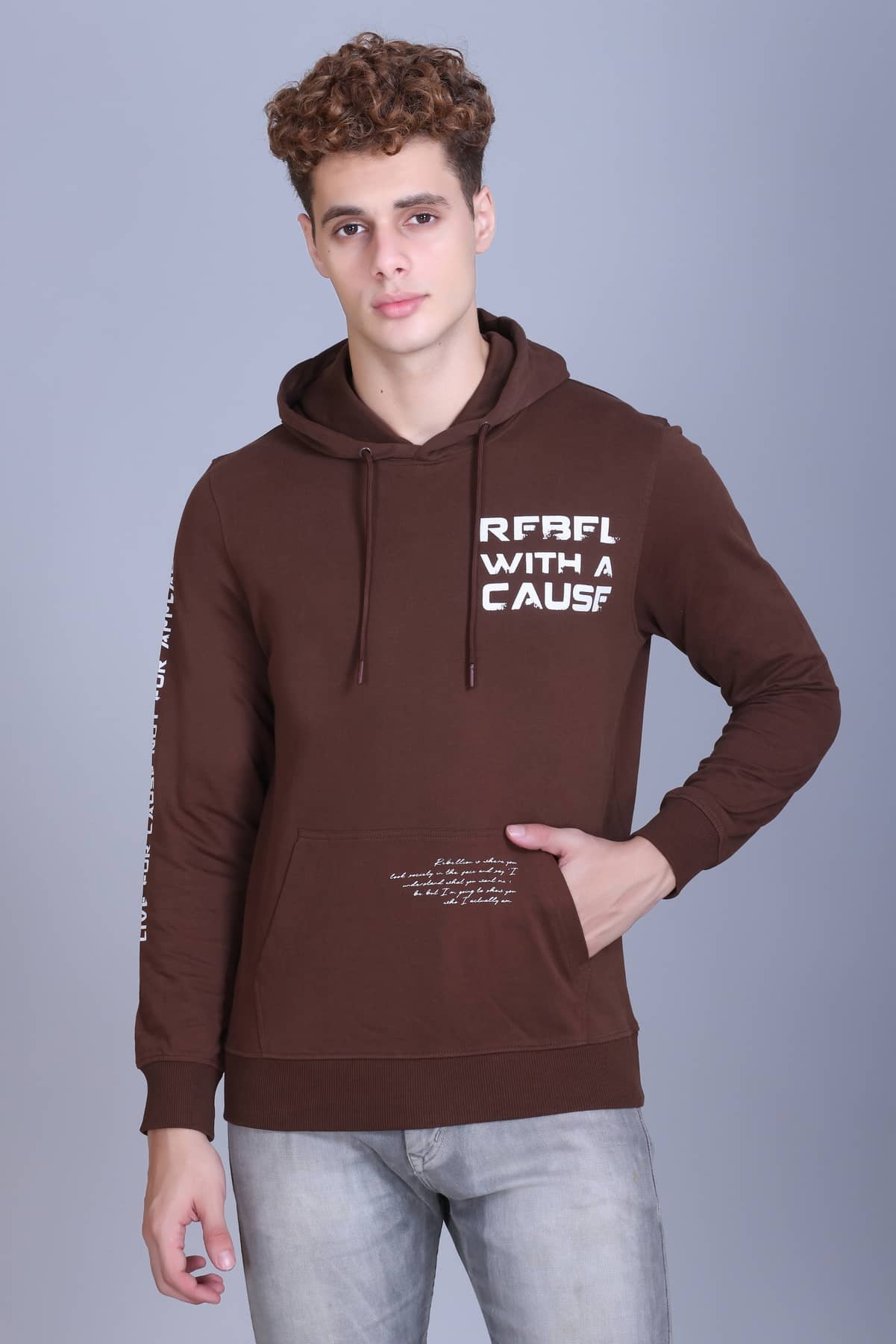 RF RAVES Fleece Hooded Men's Sweatshirt - Brown ( Pack of 1 )