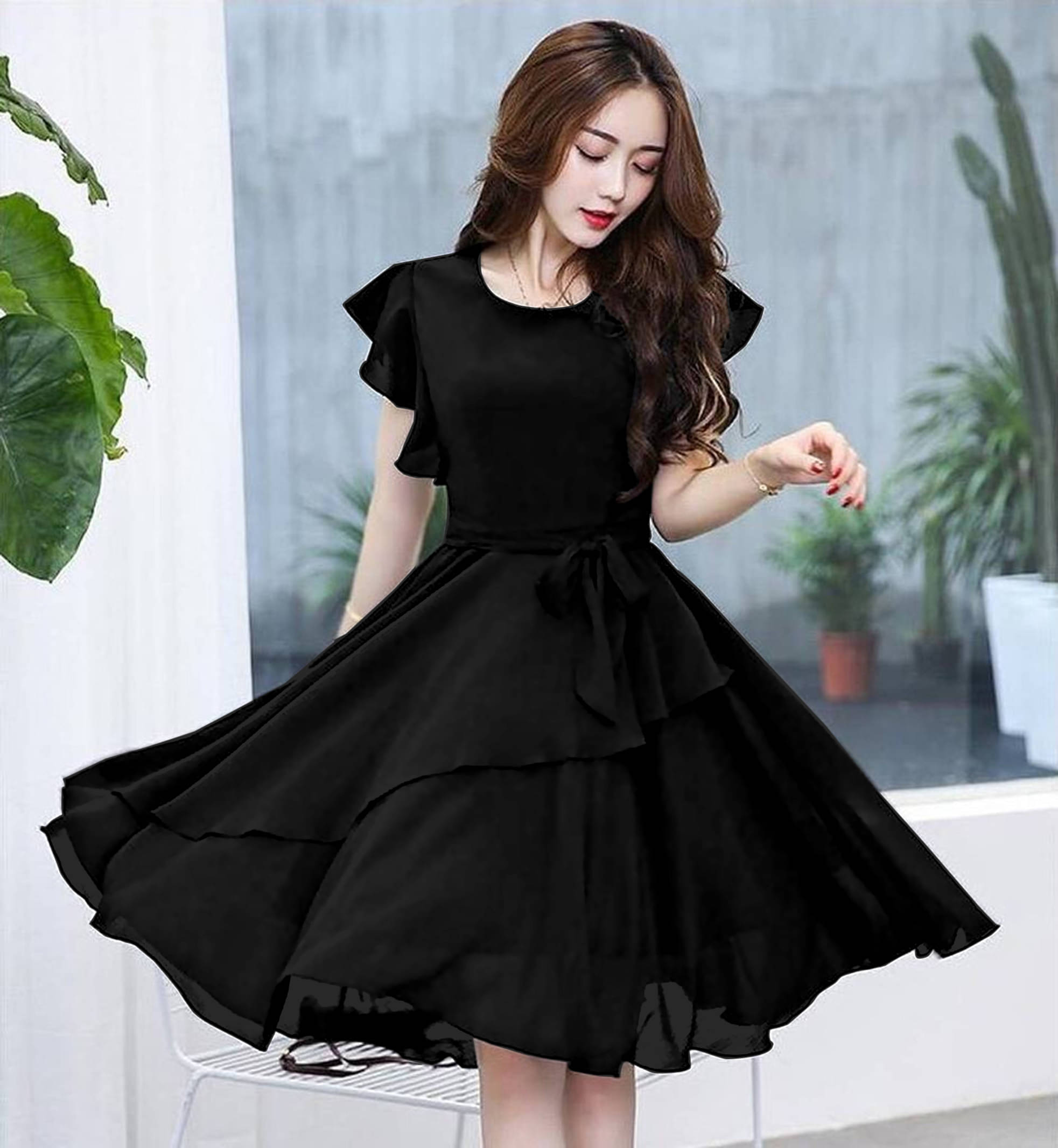     			Raison Women Georgette Printed A-line Dress ( Black )