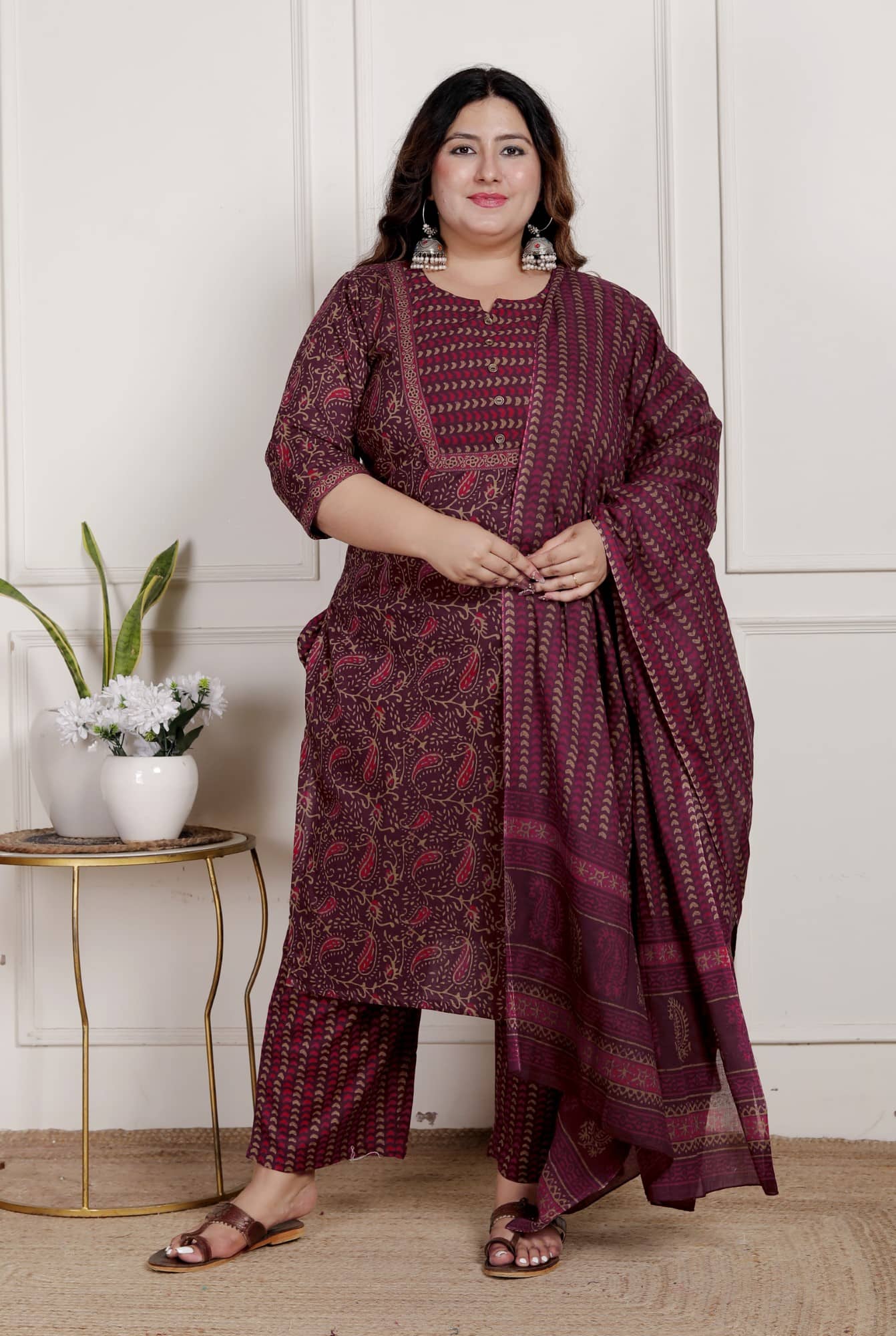 Swasti Women Cotton Printed Straight Kurti With Pants ( Purple )