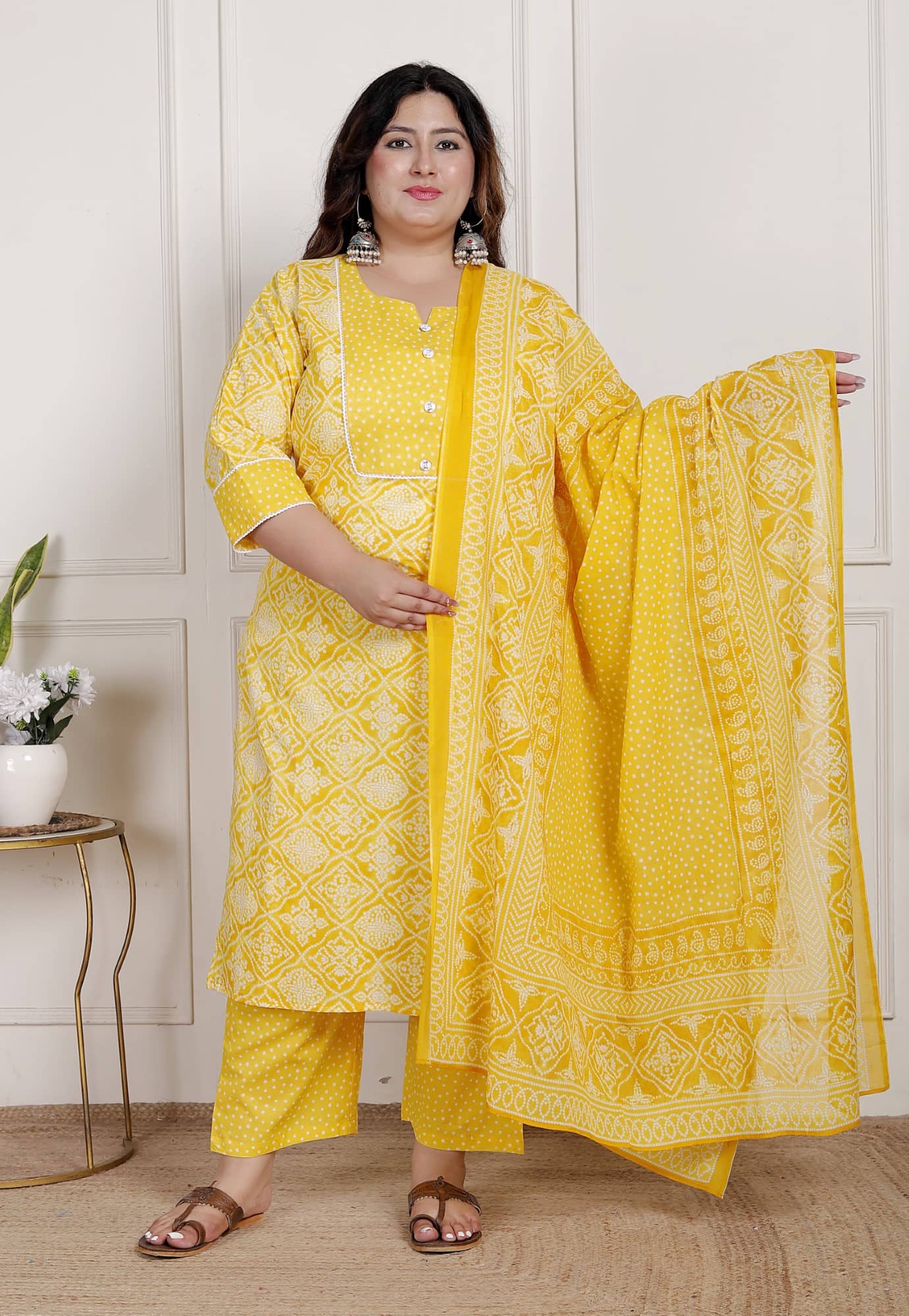 Swasti Women Cotton Printed Straight Kurti With Pants ( Yellow )
