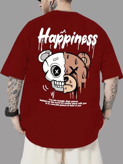 THAWE PARIDHAN Men Cotton Blend Oversized Fit Printed T-Shirt ( Maroon )     			THAWE PARIDHAN Men Cotton Blend Oversized Fit Printed T-Shirt ( Maroon )