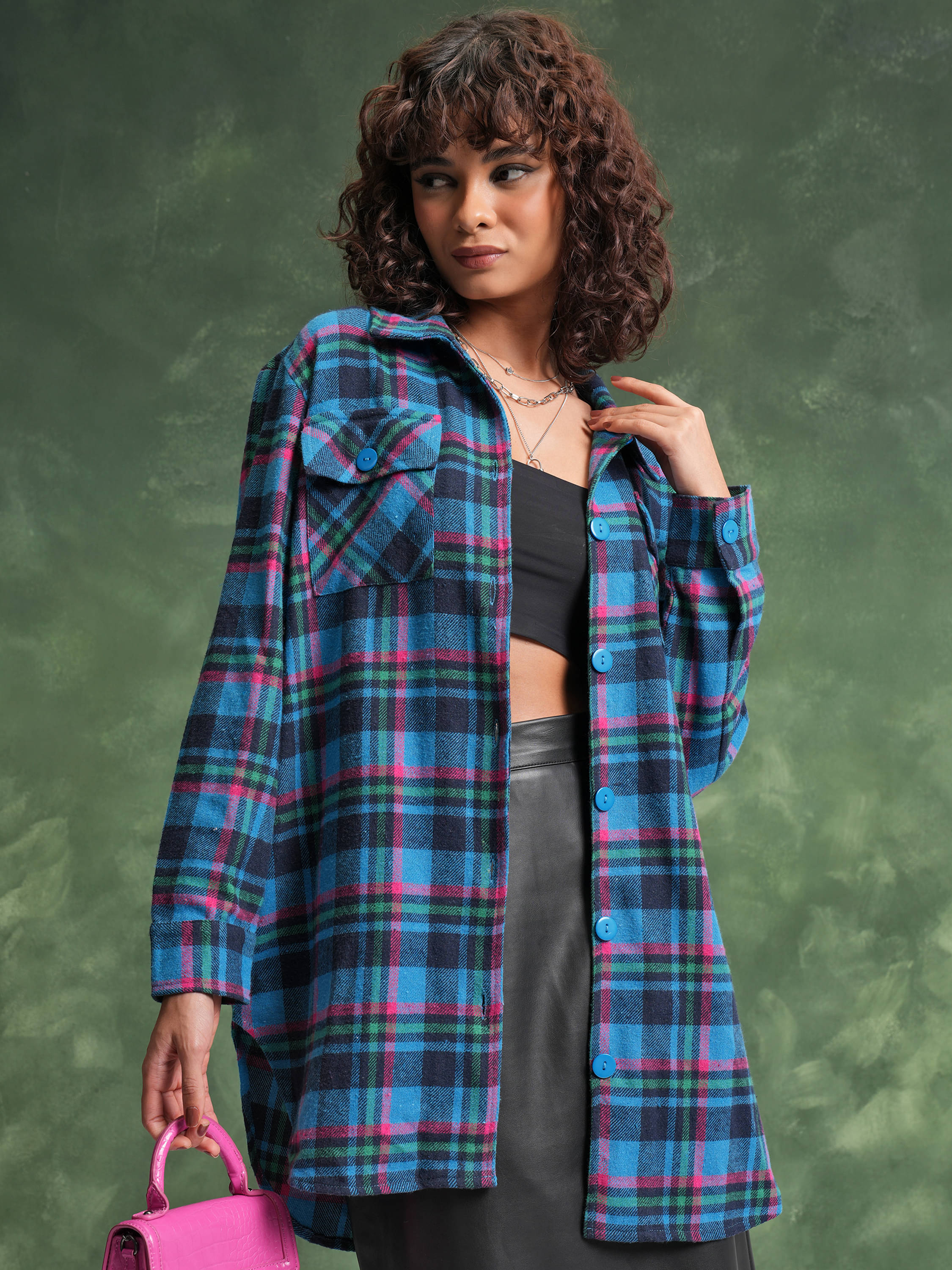     			Tokyo Talkies Women Checked Cotton Blend Shirt ( Blue )