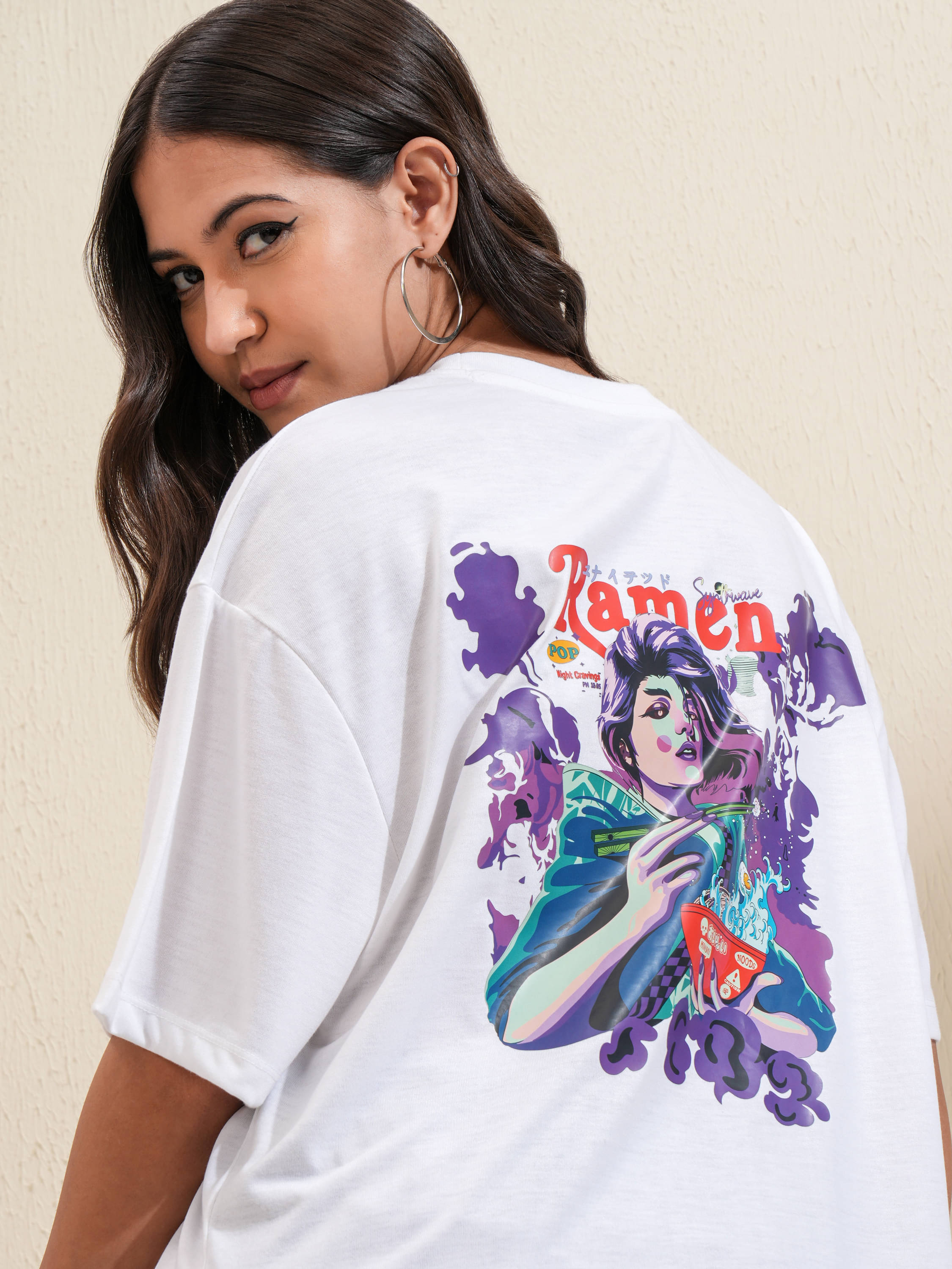     			Tokyo Talkies Women Poly Cotton Printed Oversized Fit Round Neck T-Shirt ( White )