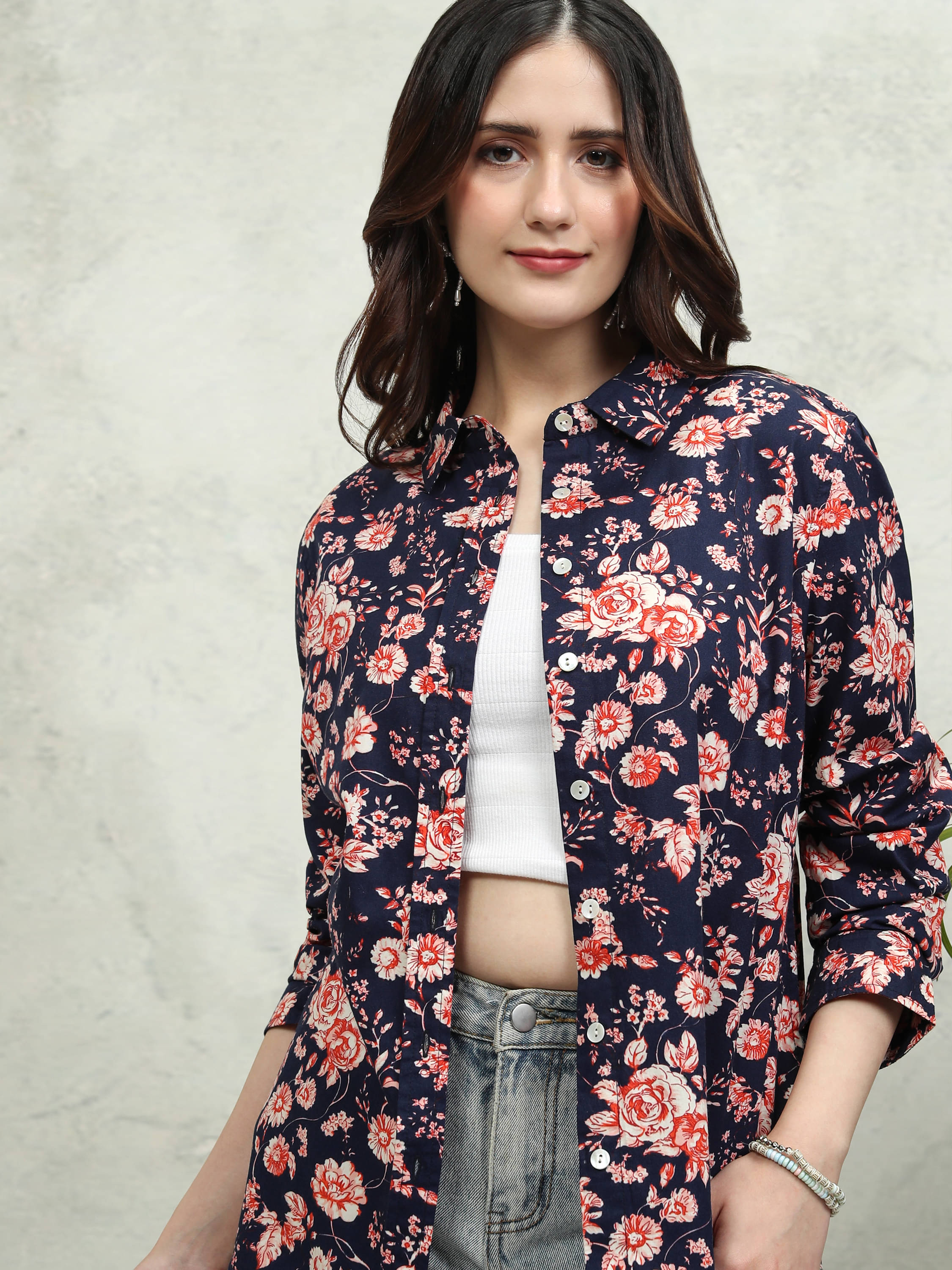     			Tokyo Talkies Women Printed Cotton Shirt ( Multicolor )