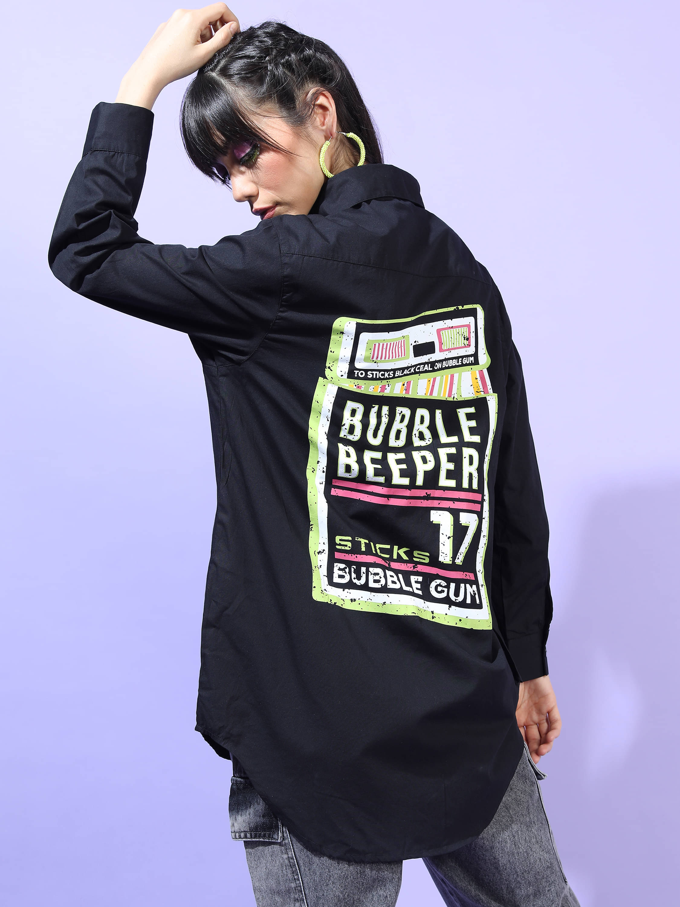 Tokyo Talkies Women Printed Cotton Shirt ( Black ) Tokyo Talkies Women Printed Cotton Shirt ( Black )