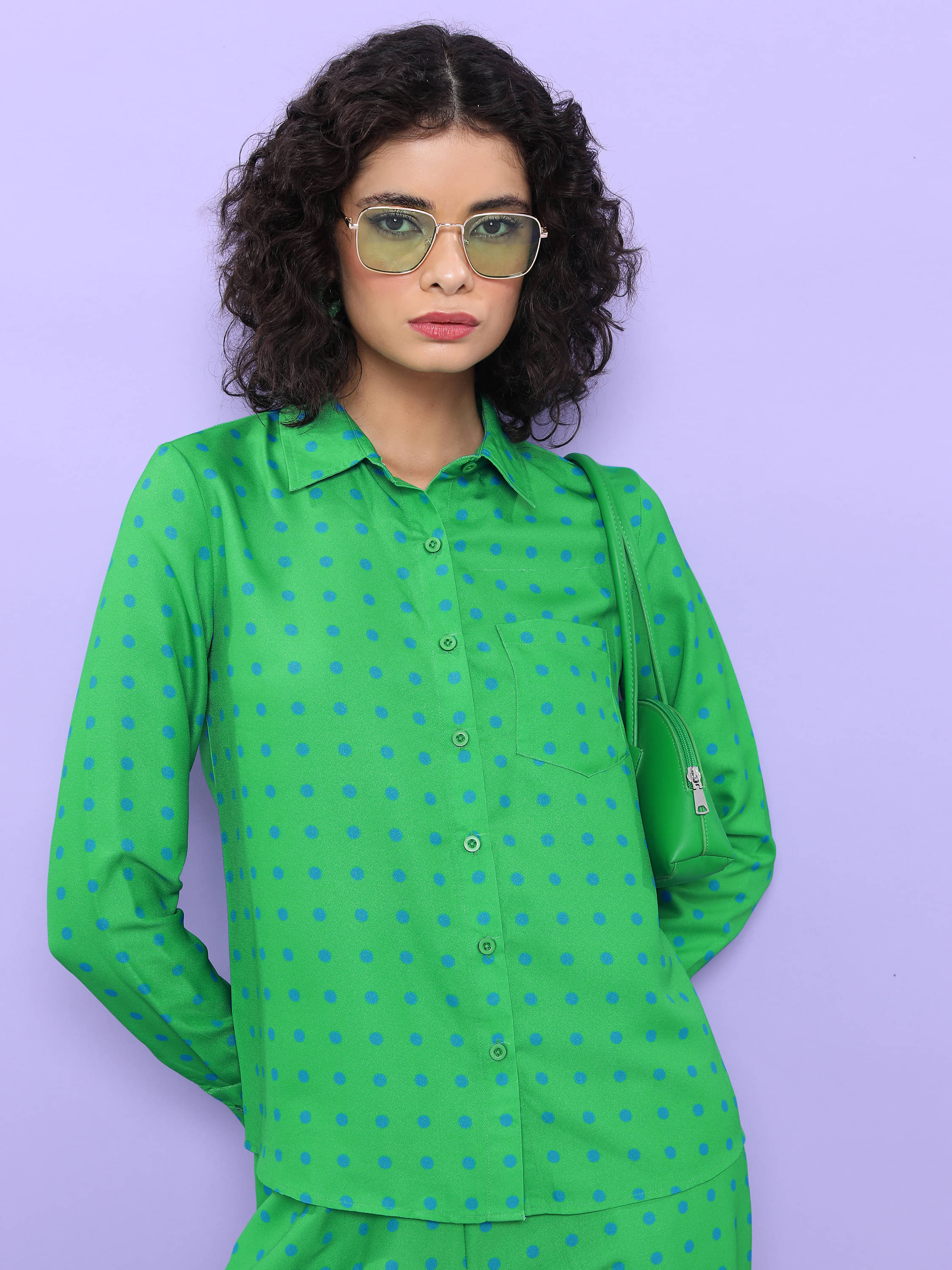     			Tokyo Talkies Women Printed Polyester Shirt ( Green )