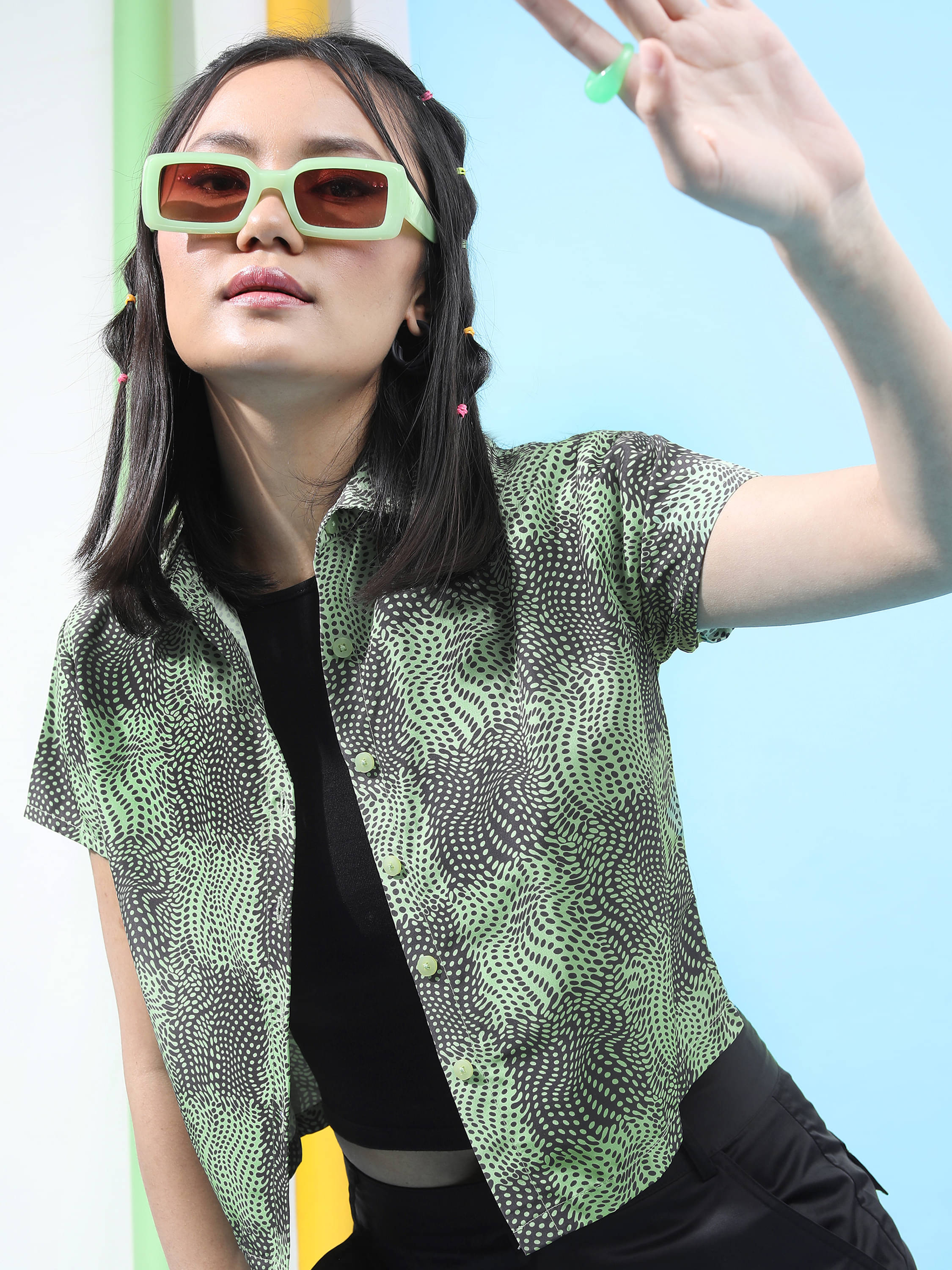     			Tokyo Talkies Women Printed Polyester Shirt ( Green )