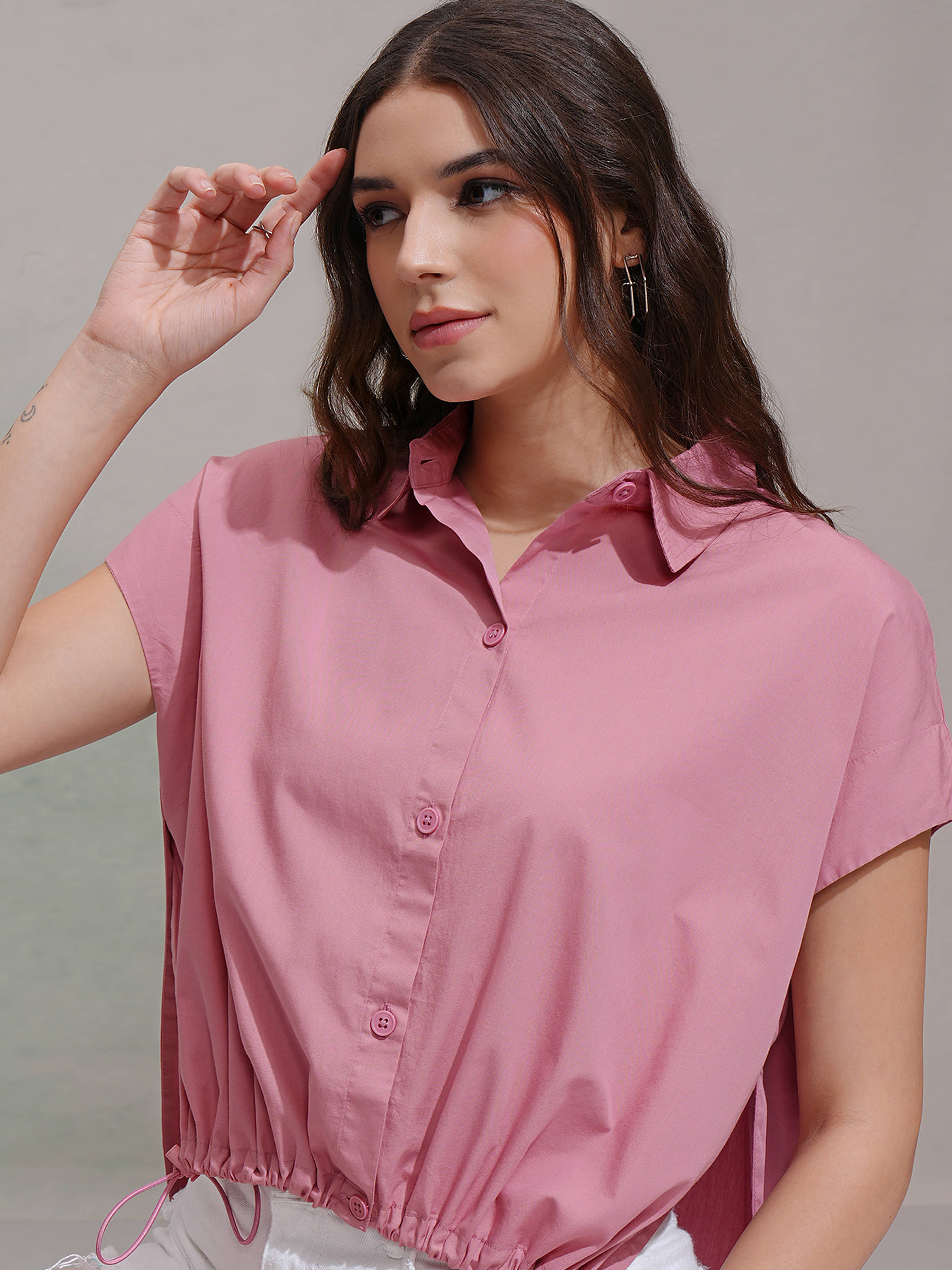     			Tokyo Talkies Women Solid Cotton Shirt ( Pink )