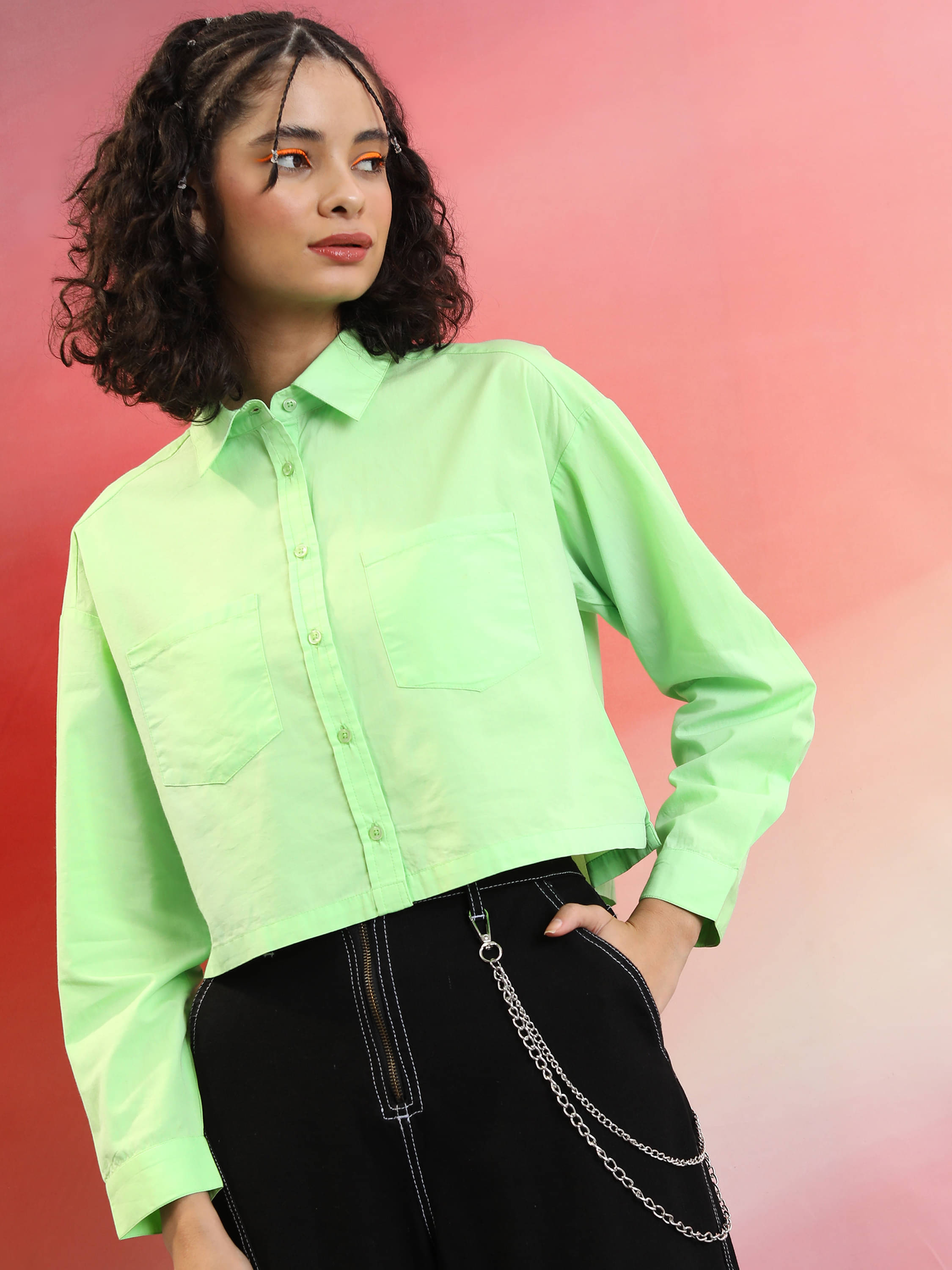     			Tokyo Talkies Women Solid Cotton Shirt ( Green )