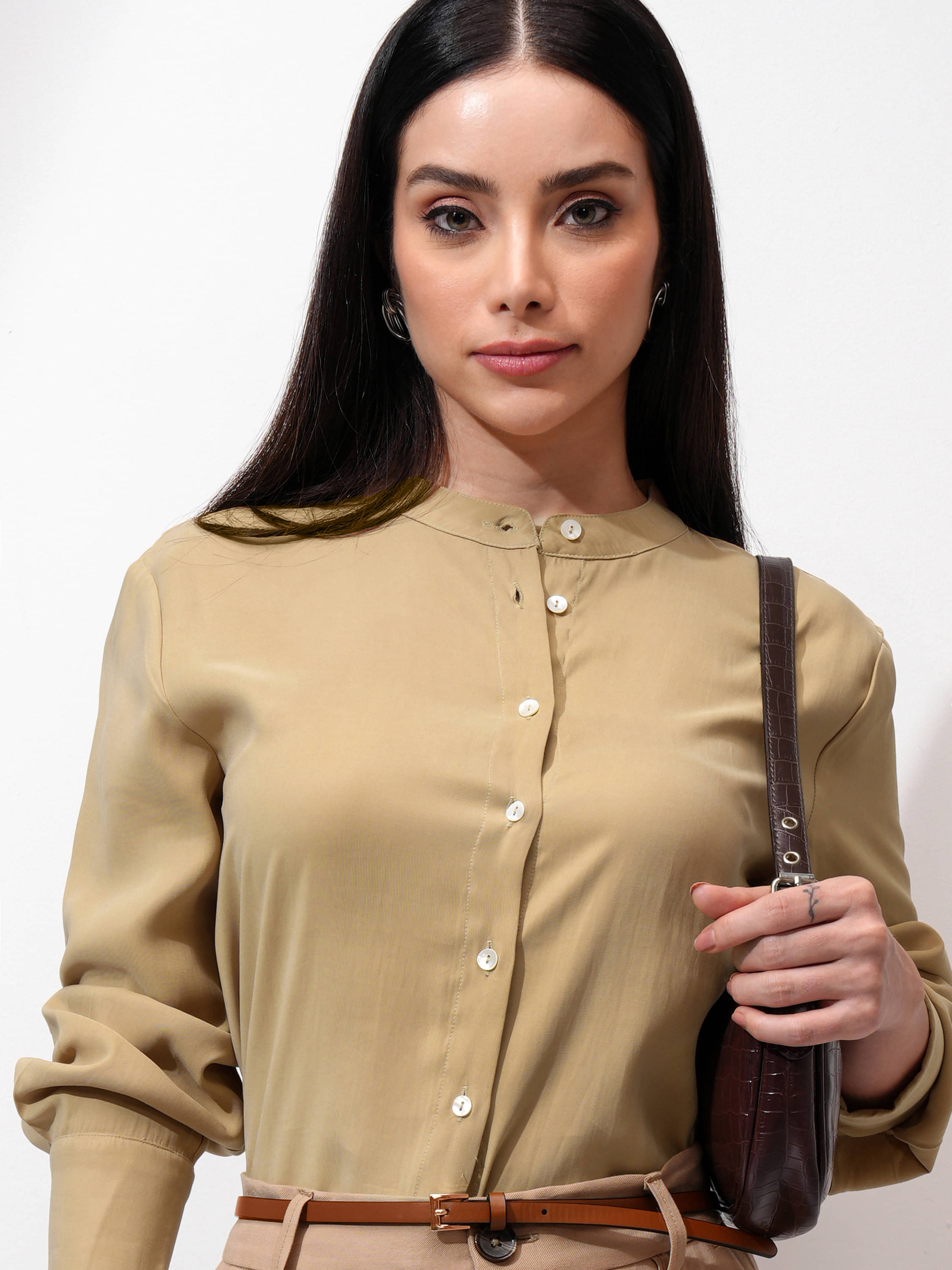     			Tokyo Talkies Women Solid Rayon Shirt ( Khaki )