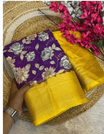     			VAANISRI Cotton Printed Regular Saree With Unstitched Blouse Piece ( Lavender )