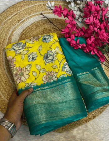     			VAANISRI Cotton Printed Regular Saree With Unstitched Blouse Piece ( Yellow )