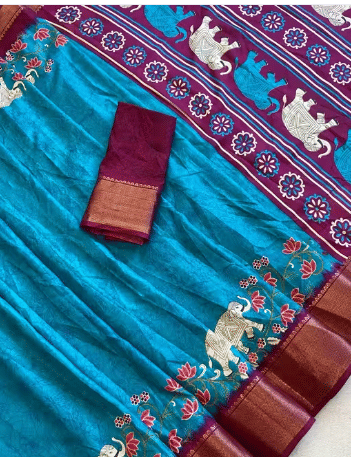     			VAANISRI Cotton Printed Regular Saree With Unstitched Blouse Piece ( Teal )