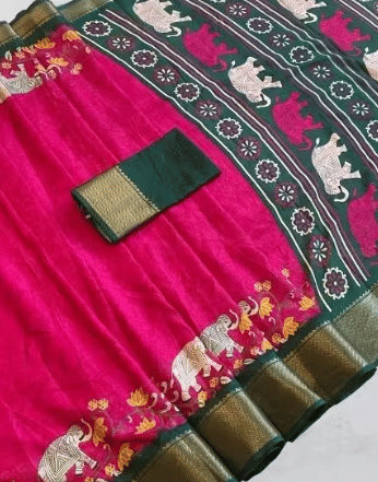 VAANISRI Cotton Printed Regular Saree With Unstitched Blouse Piece ( Pink ) VAANISRI Cotton Printed Regular Saree With Unstitched Blouse Piece ( Pink )