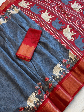     			VAANISRI Cotton Printed Regular Saree With Unstitched Blouse Piece ( Grey )