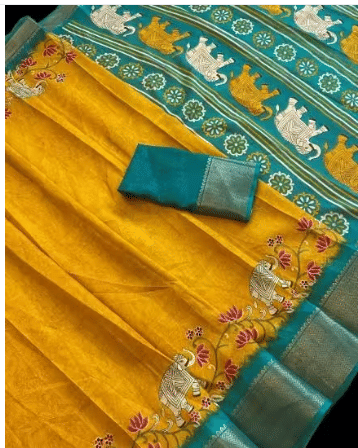     			VAANISRI Cotton Printed Regular Saree With Unstitched Blouse Piece ( Yellow )