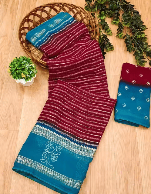     			VAANISRI Georgette Printed Regular Saree With Unstitched Blouse Piece ( Maroon )