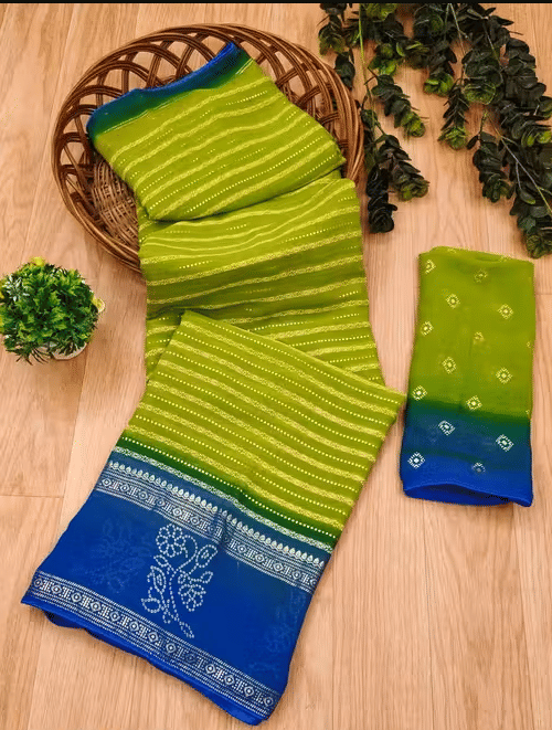     			VAANISRI Georgette Printed Regular Saree With Unstitched Blouse Piece ( Lime Green )