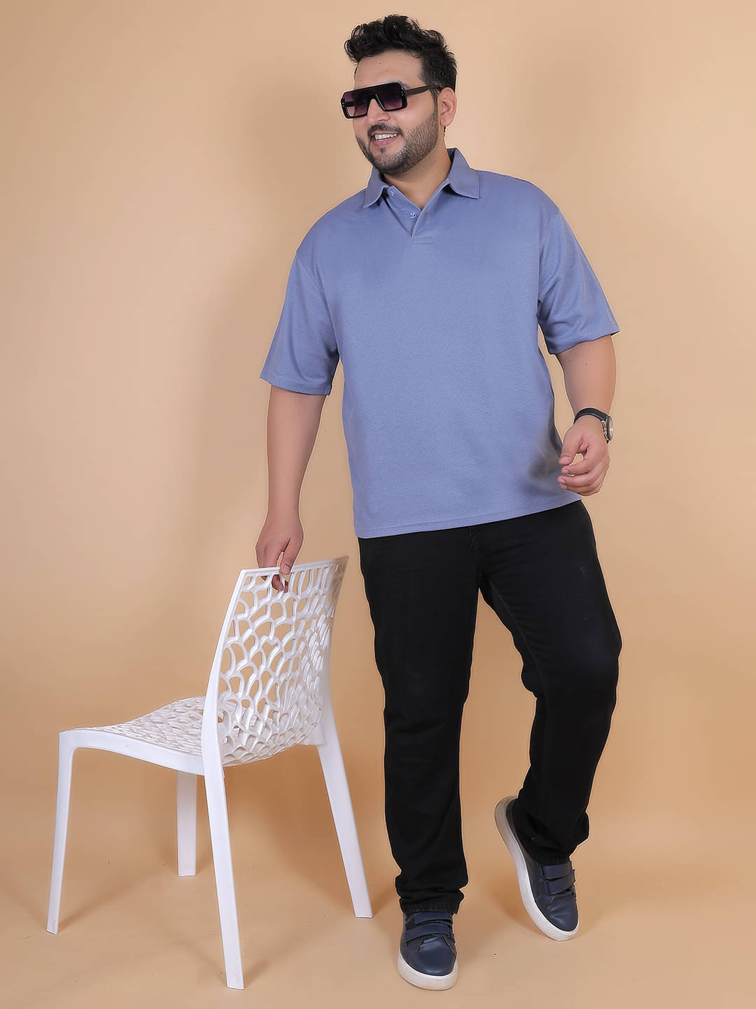     			YHA Men Polyester Oversized Fit Solid Polo T Shirt ( Light Blue )
