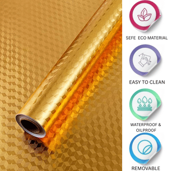     			ZAPPYPOP Gold 3D Self Adhesive Kitchen Wallpaper – Waterproof, Oil Proof & Heat Resistant Wall Paper Sticker for Home Decoration (60 x 200 cm, Pack of 1)