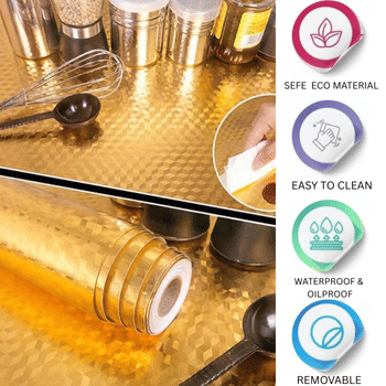     			ZAPPYPOP Gold 3D Self Adhesive Kitchen Wallpaper – Waterproof, Oil Proof & Heat Resistant Wall Paper Sticker for Home Decoration (60 x 200 cm, Pack of 1)