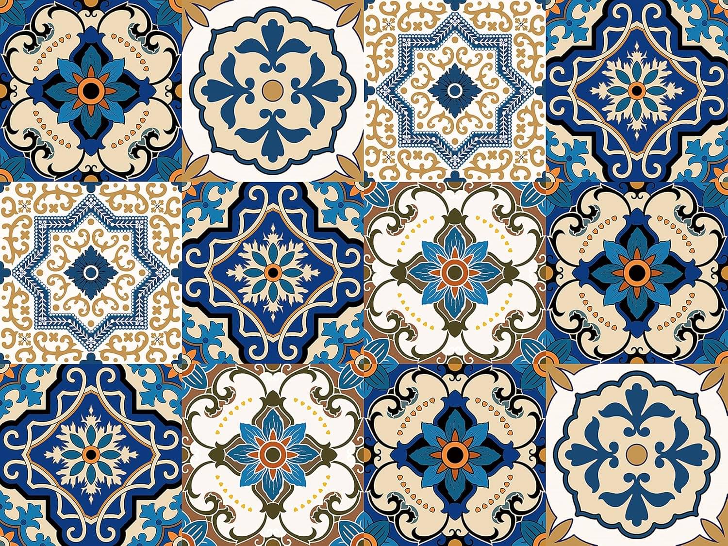     			ZAPPYPOP Mediterranean Tile Print Wallpaper for Wall | Self Adhesive Wallpaper Sticker | Kitchen Wallpaper Waterproof | Oil Proof & Heat Resistant Wall Paper Water Proof | Premium Home Decoration Material(Pack of 1)