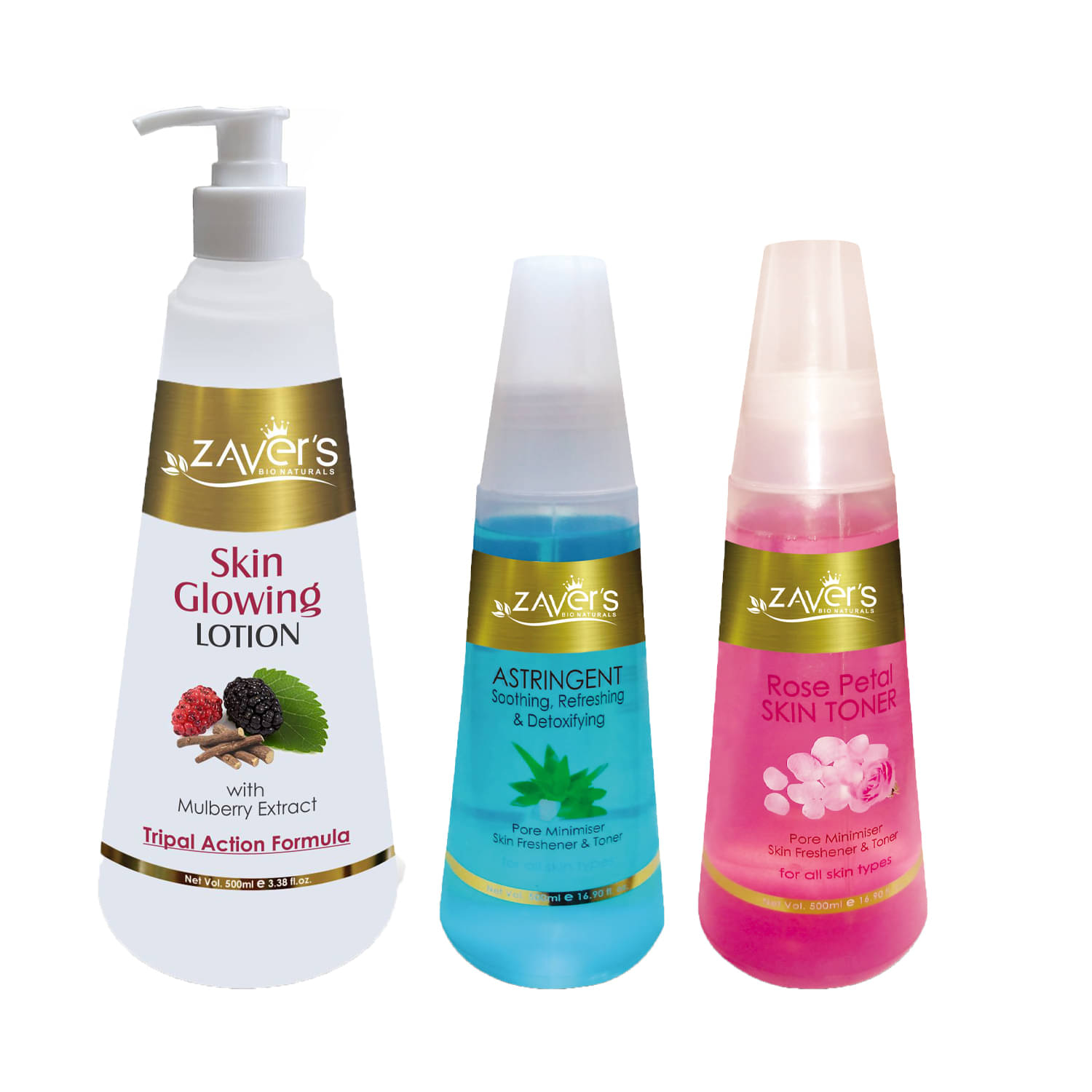    			Zavers Skin Glowing Mulberry, Astringent Refreshing Toner And Rose Petal Toner 500ml (Pack of 3)