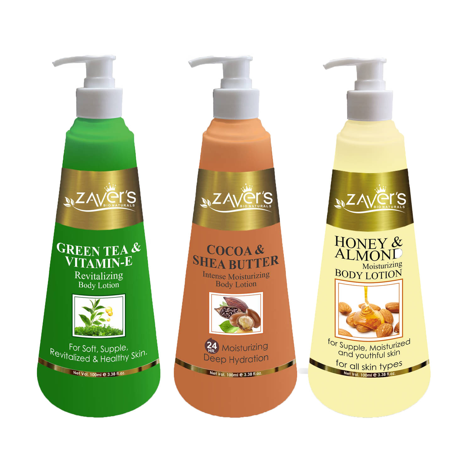     			Zavers Honey Almond Body Lotion, Cocoa Shea Butter Lotion And Green Tea Lotion 400ml (Pack of 3)