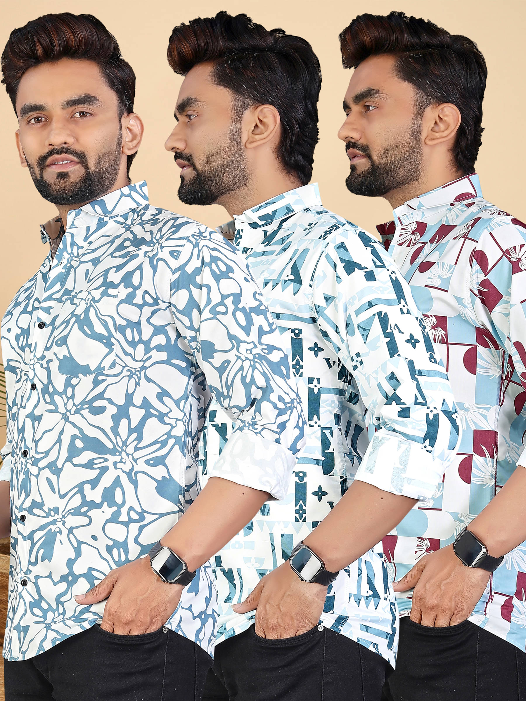     			adwynpeter 100% Cotton Regular Fit Printed Full Sleeves Men's Casual Shirt - Multicolor 2 ( Pack of 3 )