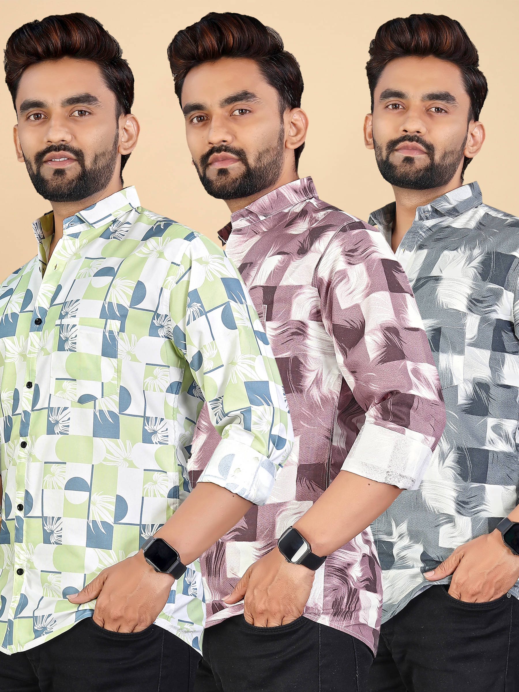     			adwynpeter 100% Cotton Regular Fit Printed Full Sleeves Men's Casual Shirt - Multicolor 4 ( Pack of 3 )