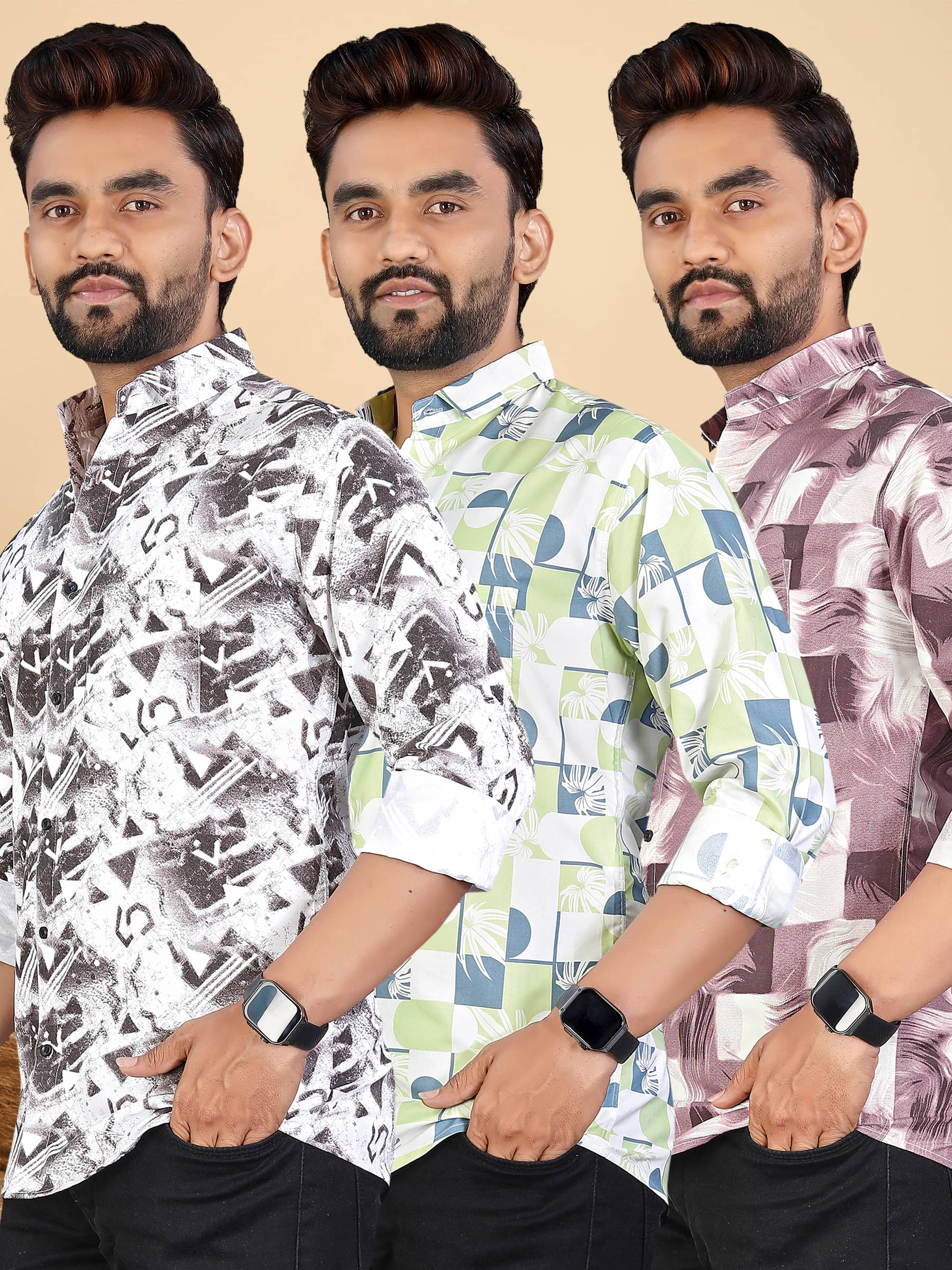     			adwynpeter 100% Cotton Regular Fit Printed Full Sleeves Men's Casual Shirt - Multicolor 6 ( Pack of 3 )