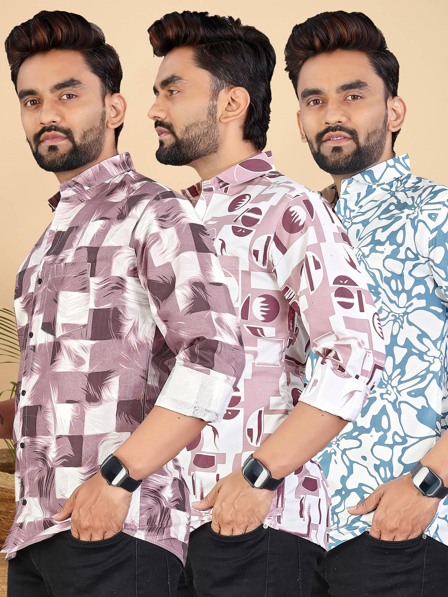     			adwynpeter 100% Cotton Regular Fit Printed Full Sleeves Men's Casual Shirt - Multicolor 9 ( Pack of 3 )