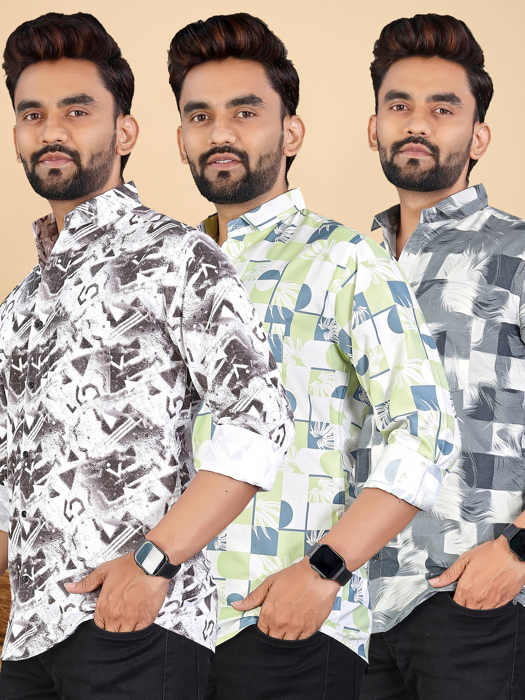     			adwynpeter 100% Cotton Regular Fit Printed Full Sleeves Men's Casual Shirt - Multicolor 10 ( Pack of 3 )