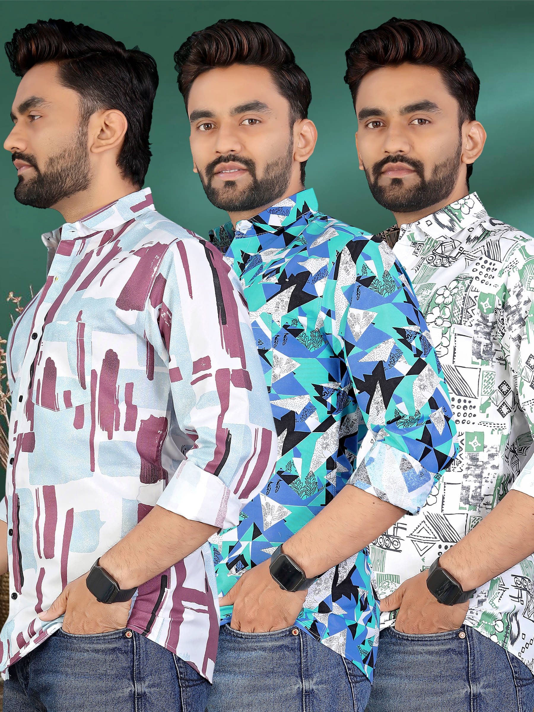     			adwynpeter 100% Cotton Regular Fit Printed Full Sleeves Men's Casual Shirt - Multicolor 1 ( Pack of 3 )