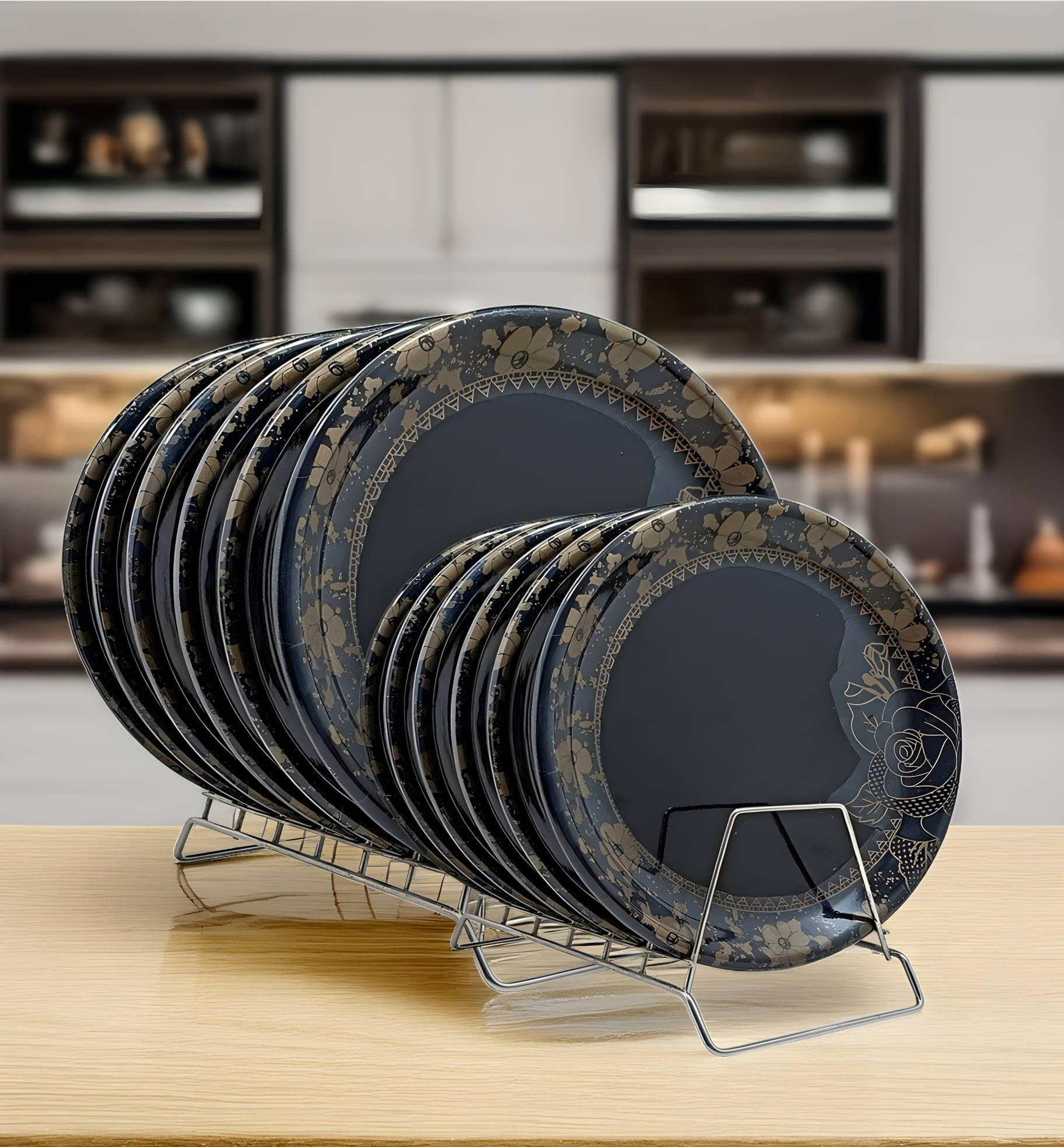 kitchrox 12 Pcs Melamine Black Full Plate & Half Plate     			kitchrox 12 Pcs Melamine Black Full Plate & Half Plate