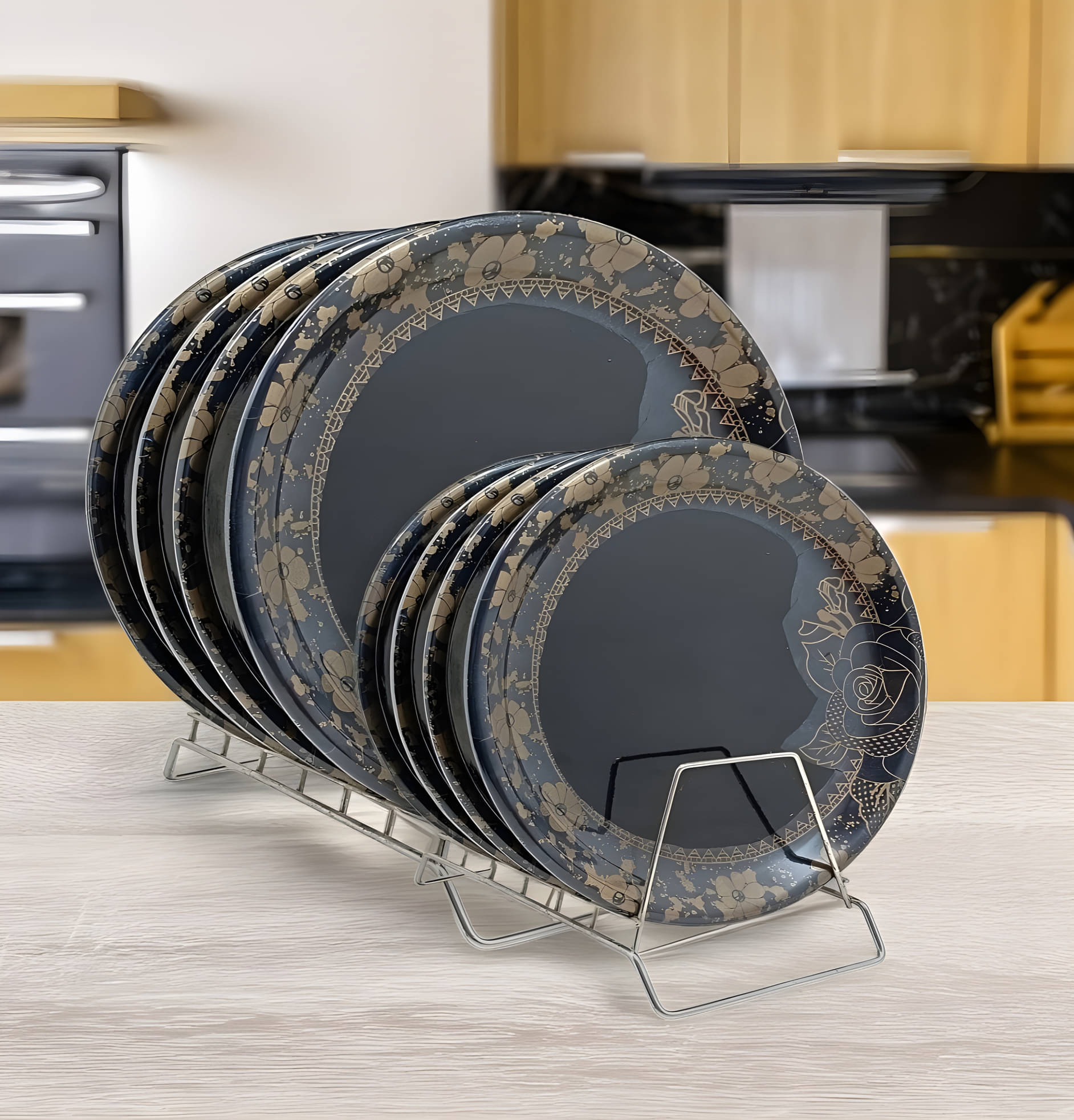     			kitchrox 8 Pcs Melamine Black Full Plate & Half Plate