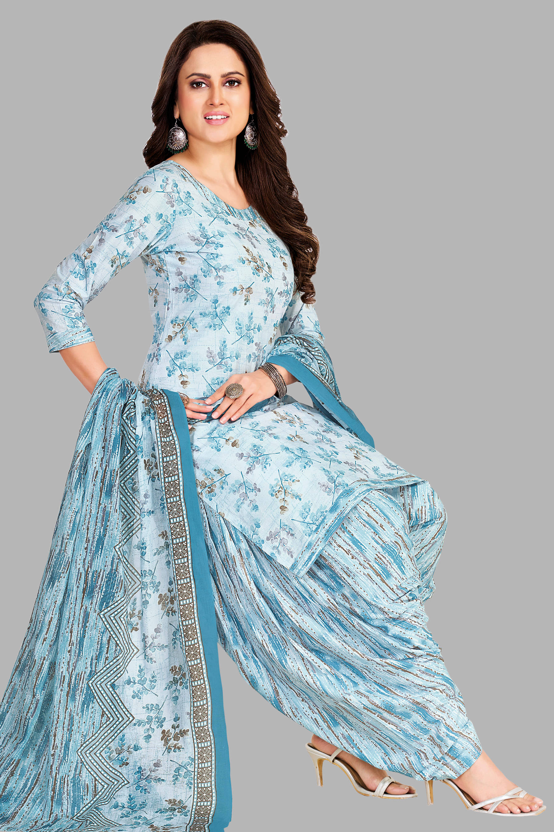     			shree jeenmata collection Women Cotton Unstitched Dress Material ( Light Blue )