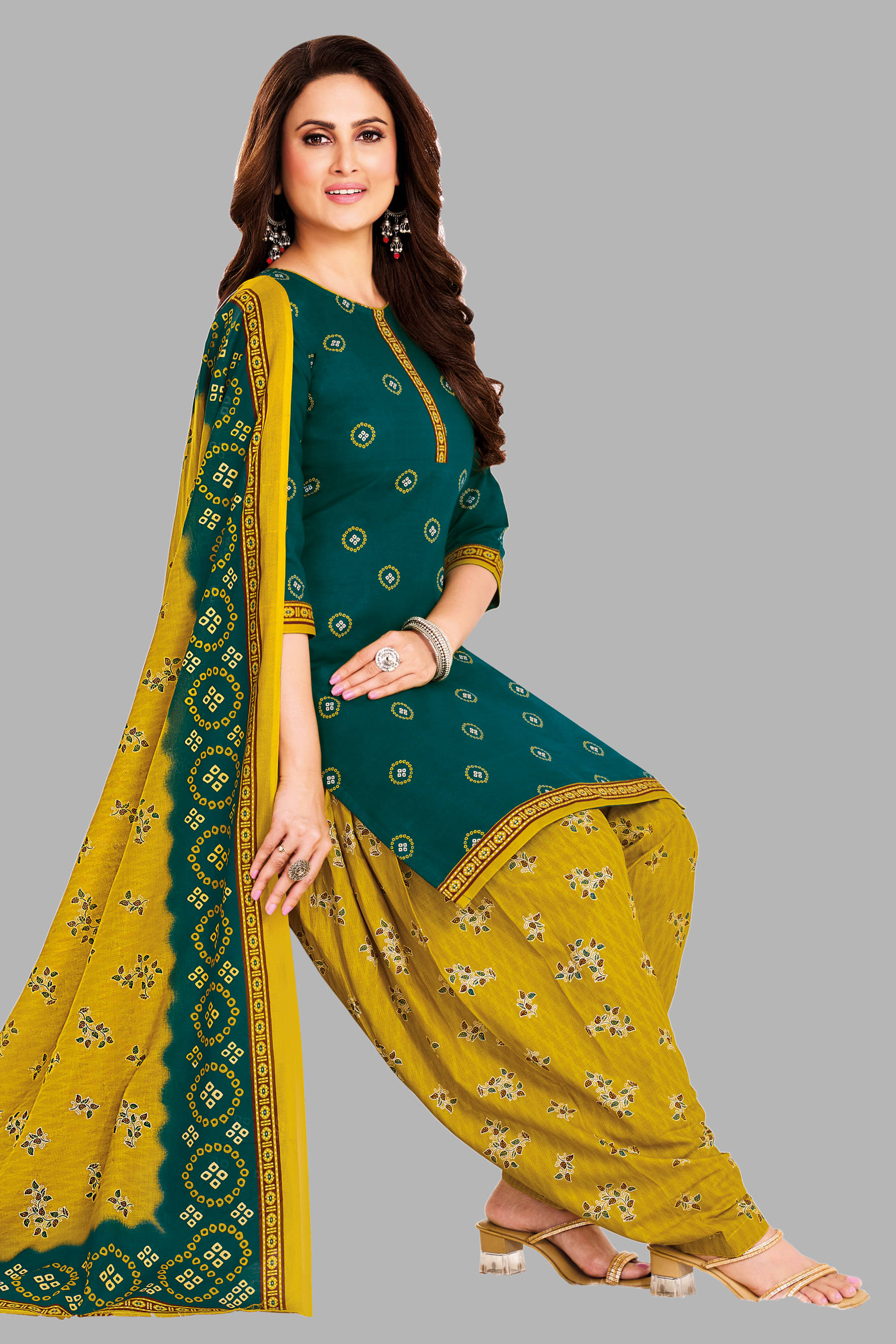     			shree jeenmata collection Women Cotton Unstitched Dress Material ( Green )